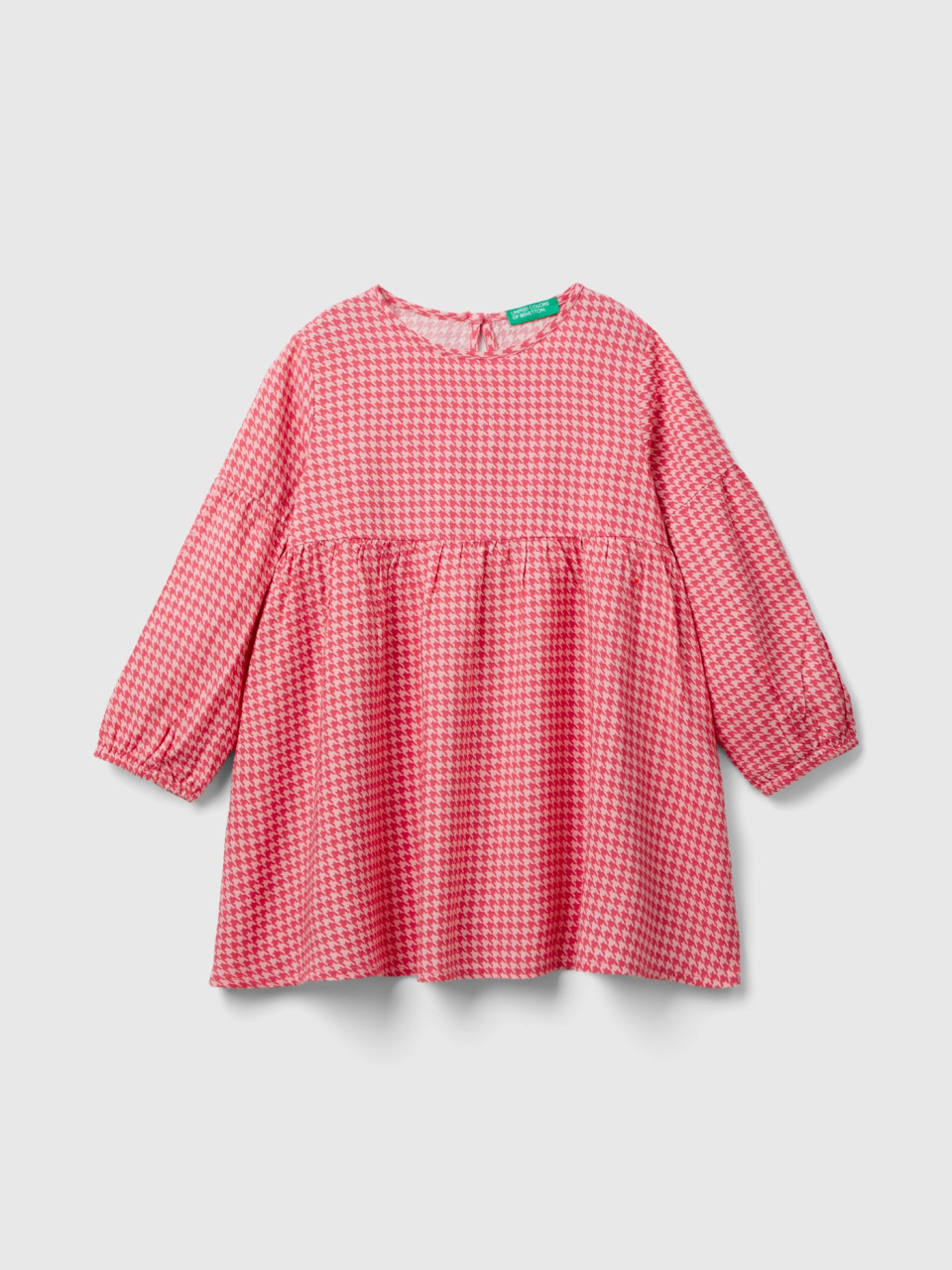 Benetton, Houndstooth Dress In Sustainable Viscose, Pink, Kids