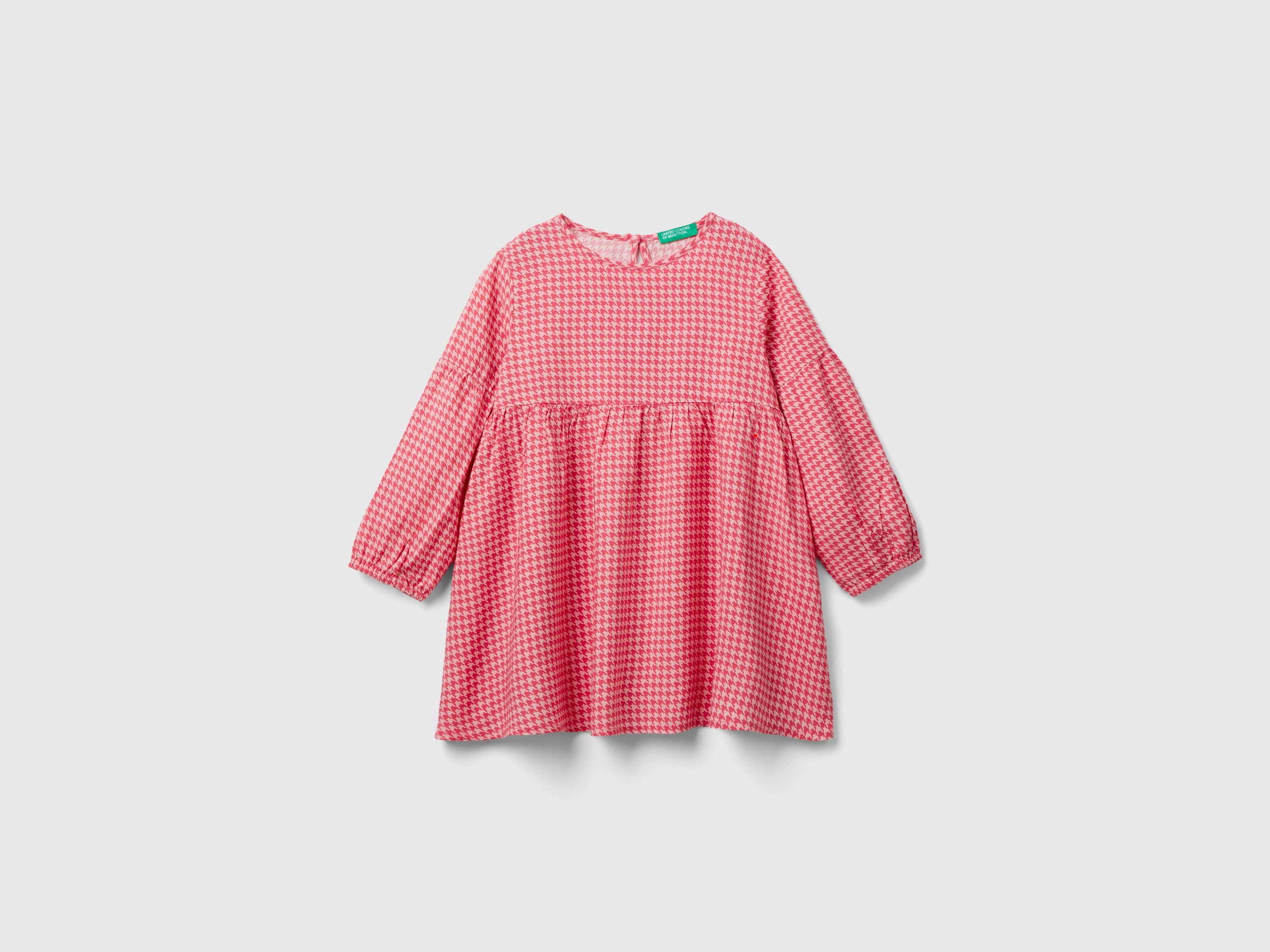 Benetton, Houndstooth Dress In Sustainable Viscose, size 2-3, Pink, Kids