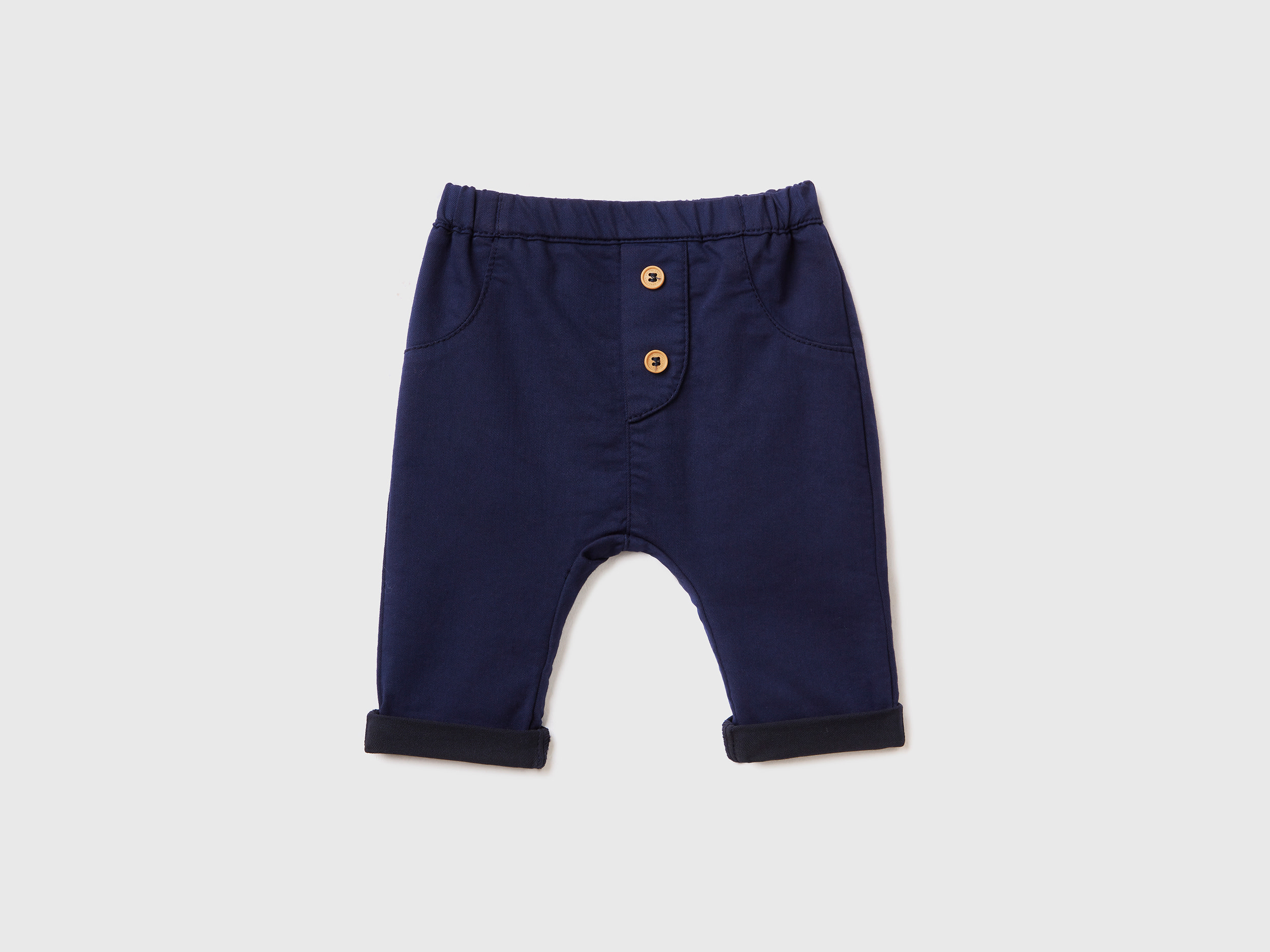Benetton, Trousers In Stretch Cotton Blend, size 9-12, Dark Blue, Kids