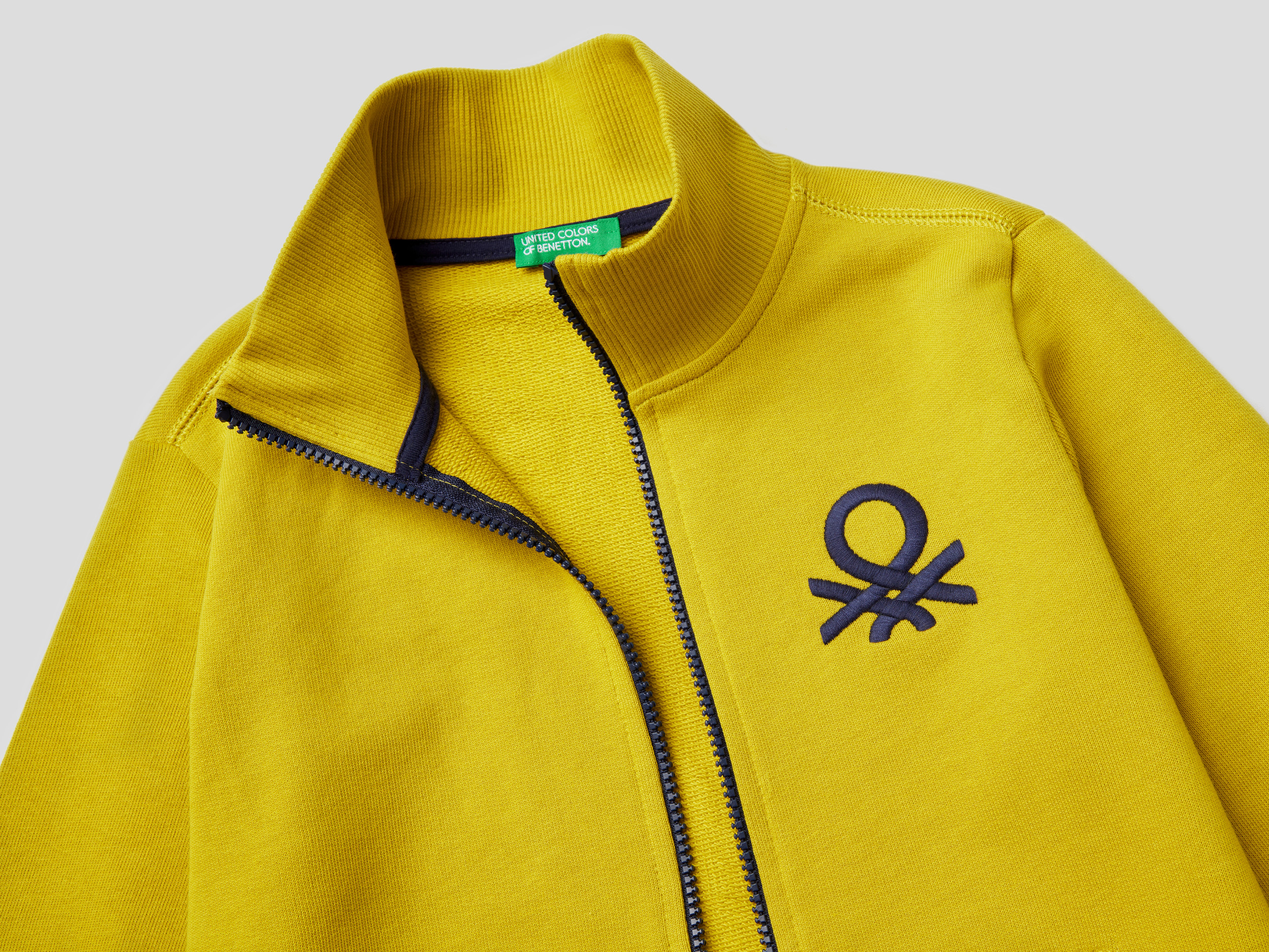 Benetton, Pure Cotton Sweatshirt With Zip, Taglia 2Xl, Mustard, Kids
