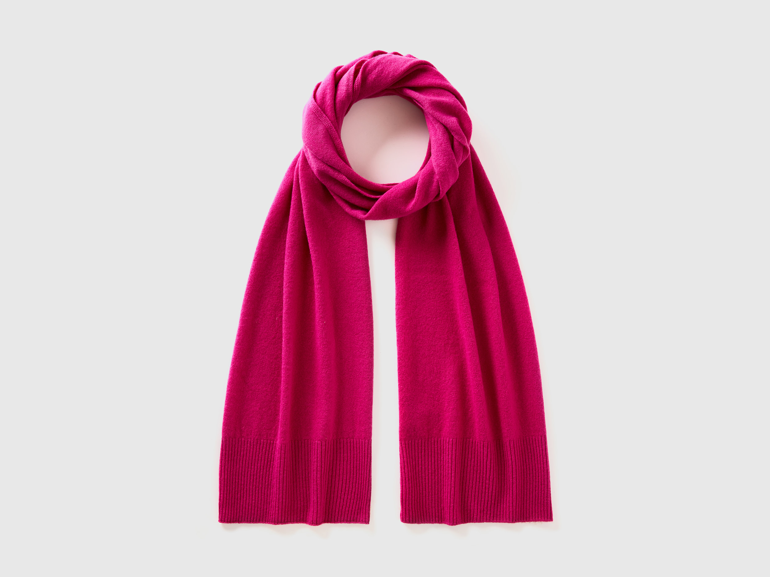 Benetton, Sciarpa In Pura Lana Merino, Ciclamino, Donna