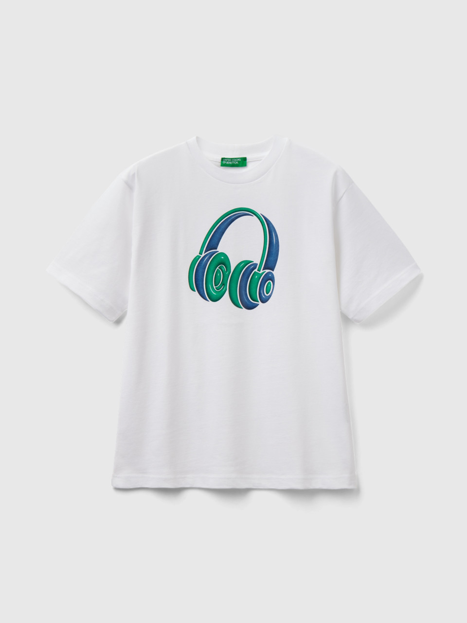 Benetton, T-shirt Girocollo In Cotone Bio, Bianco, Bambini