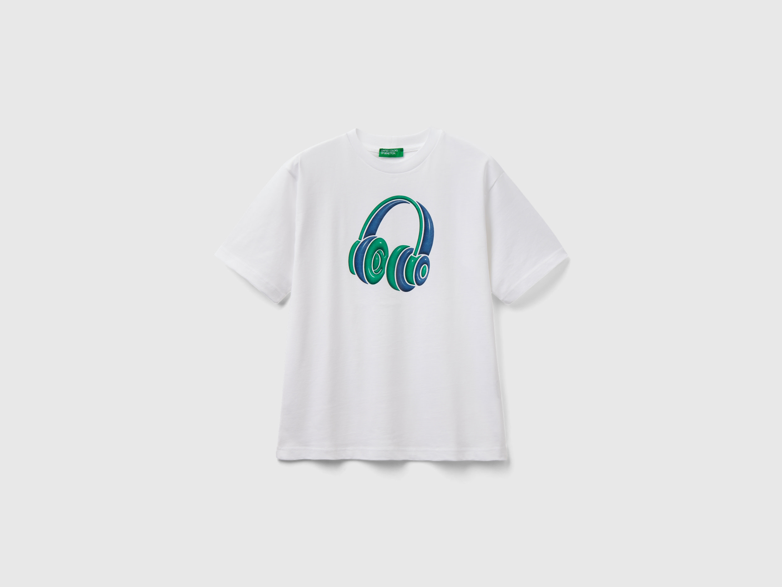 Image of Benetton, Crew Neck T-shirt In Organic Cotton, size 2XL, White, Kids