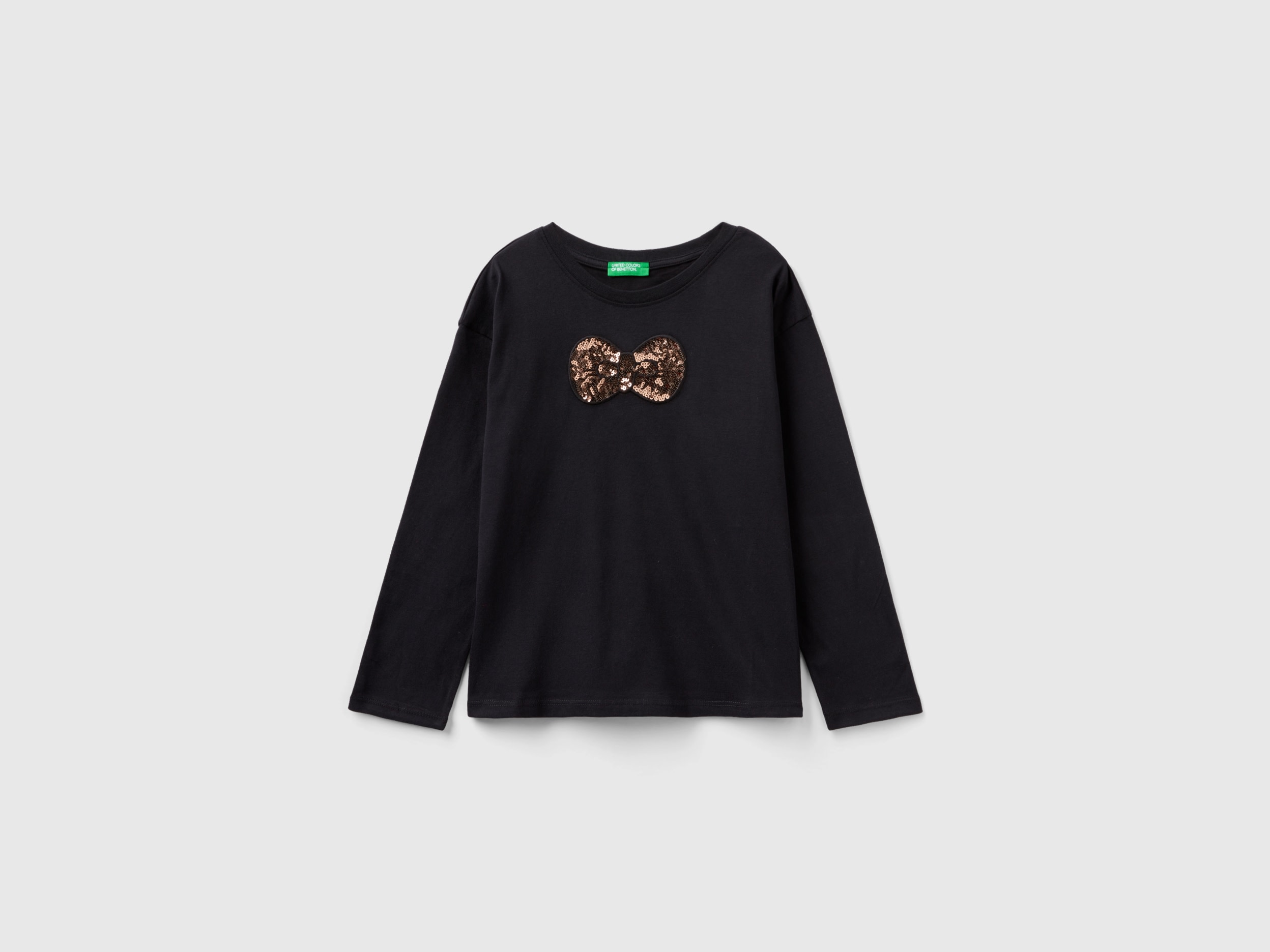 Benetton, Warm Cotton T-shirt With Sequins, size 2XL, Black, Kids