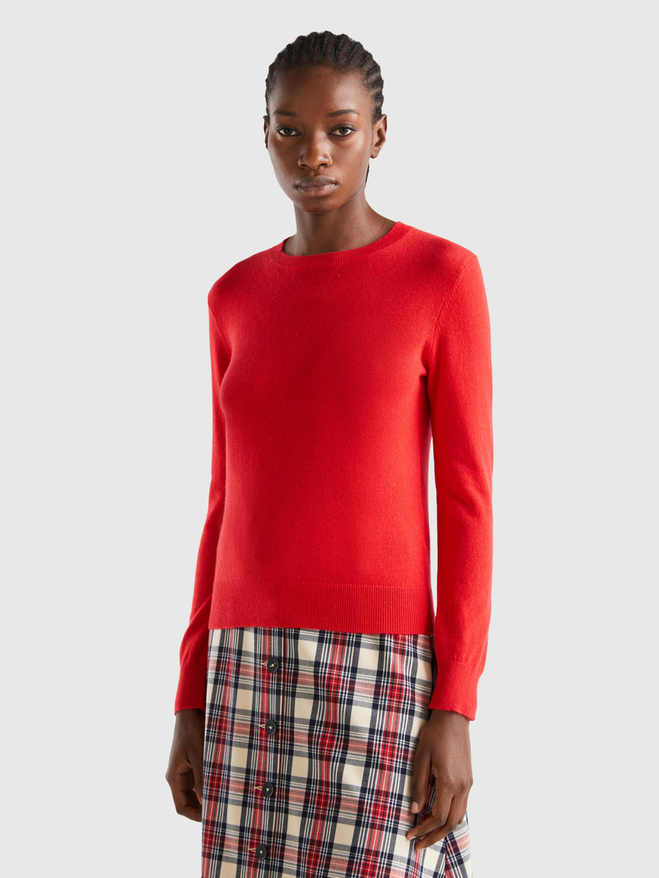 Benetton, Coral Red Sweater In Pure Cashmere, , Women