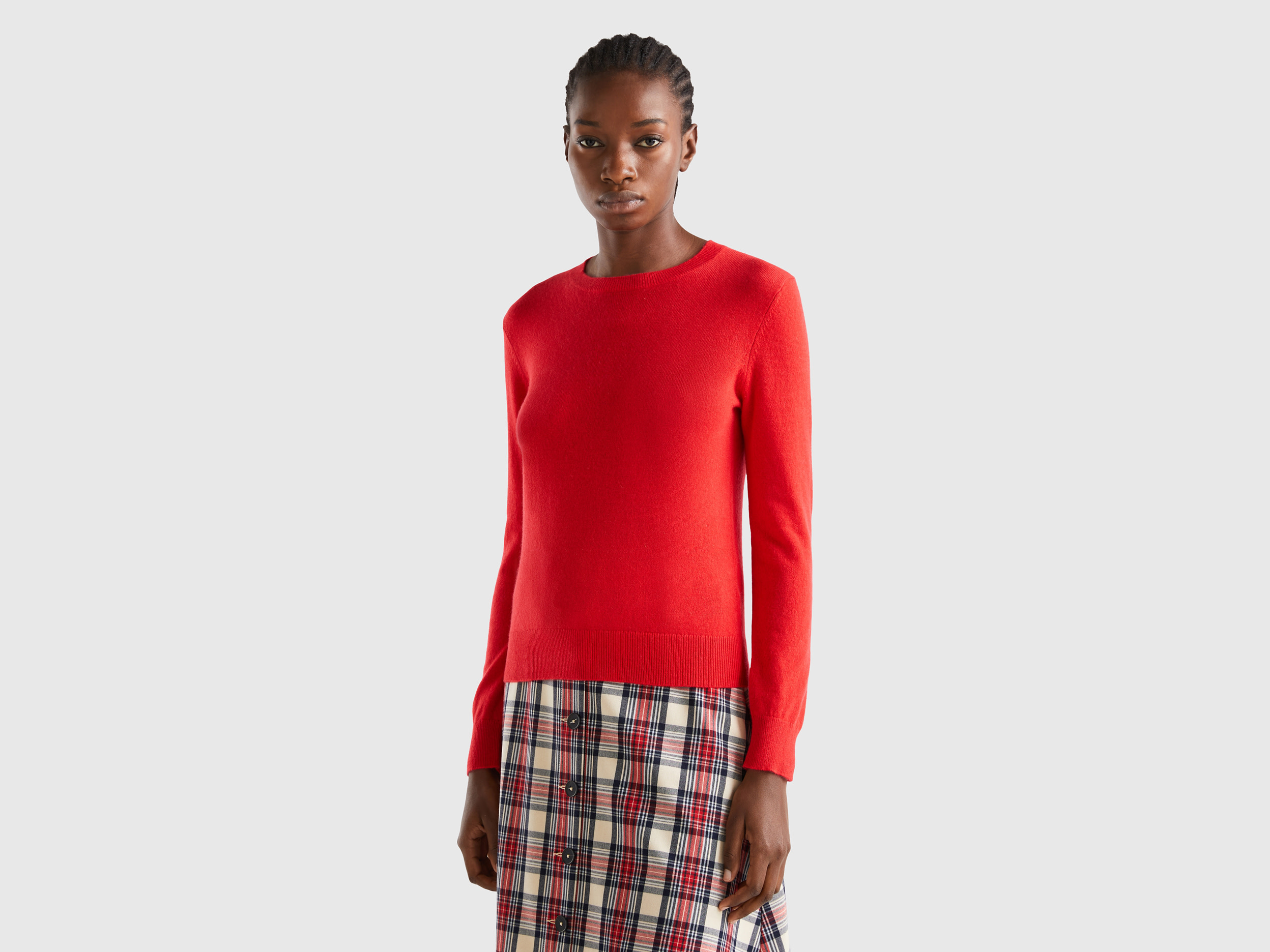 Benetton, Coral Red Sweater In Pure Cashmere, size M, , Women