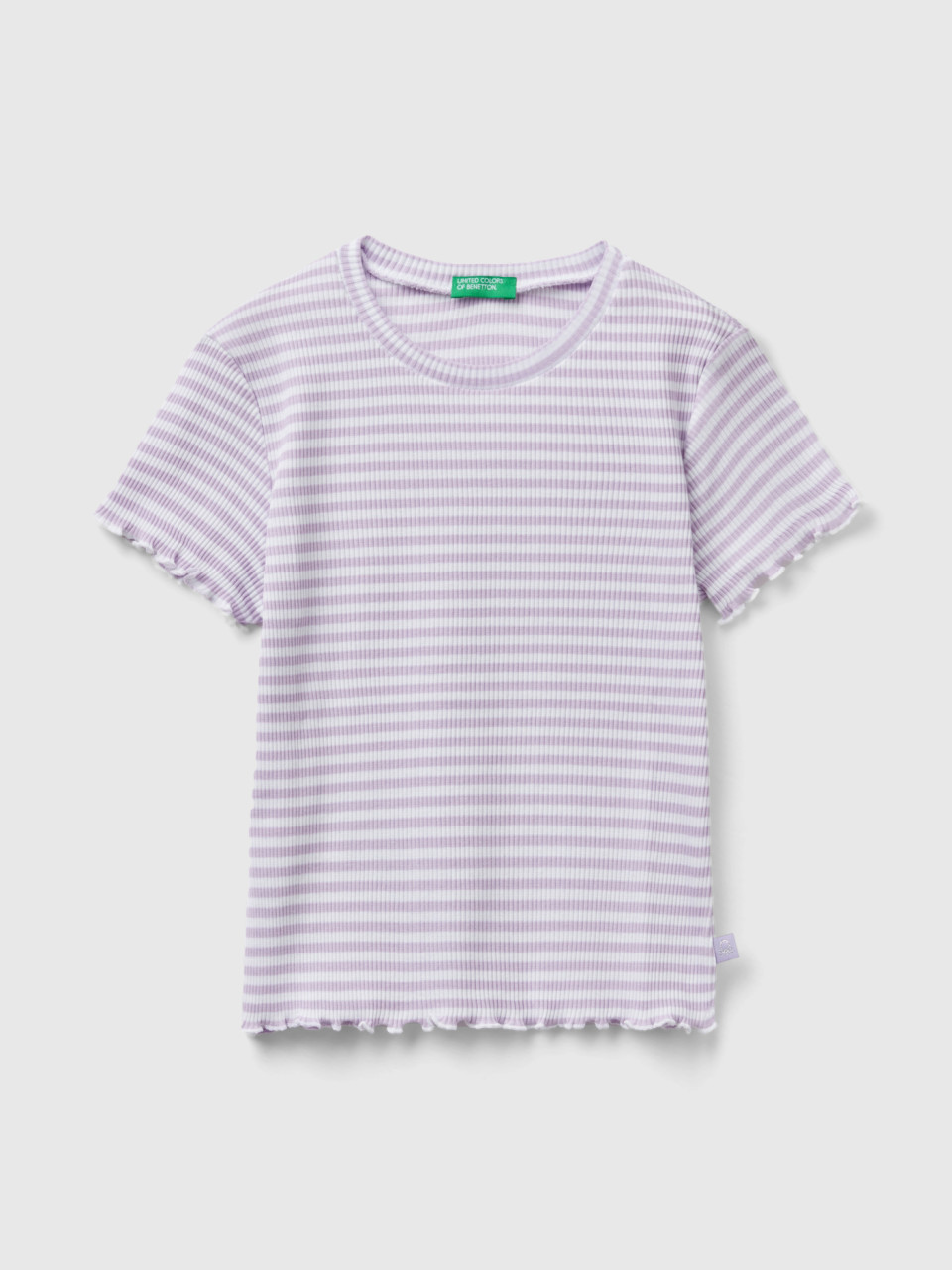 Benetton, T-shirt Rayé En Coton Stretch, Lilas, Enfants