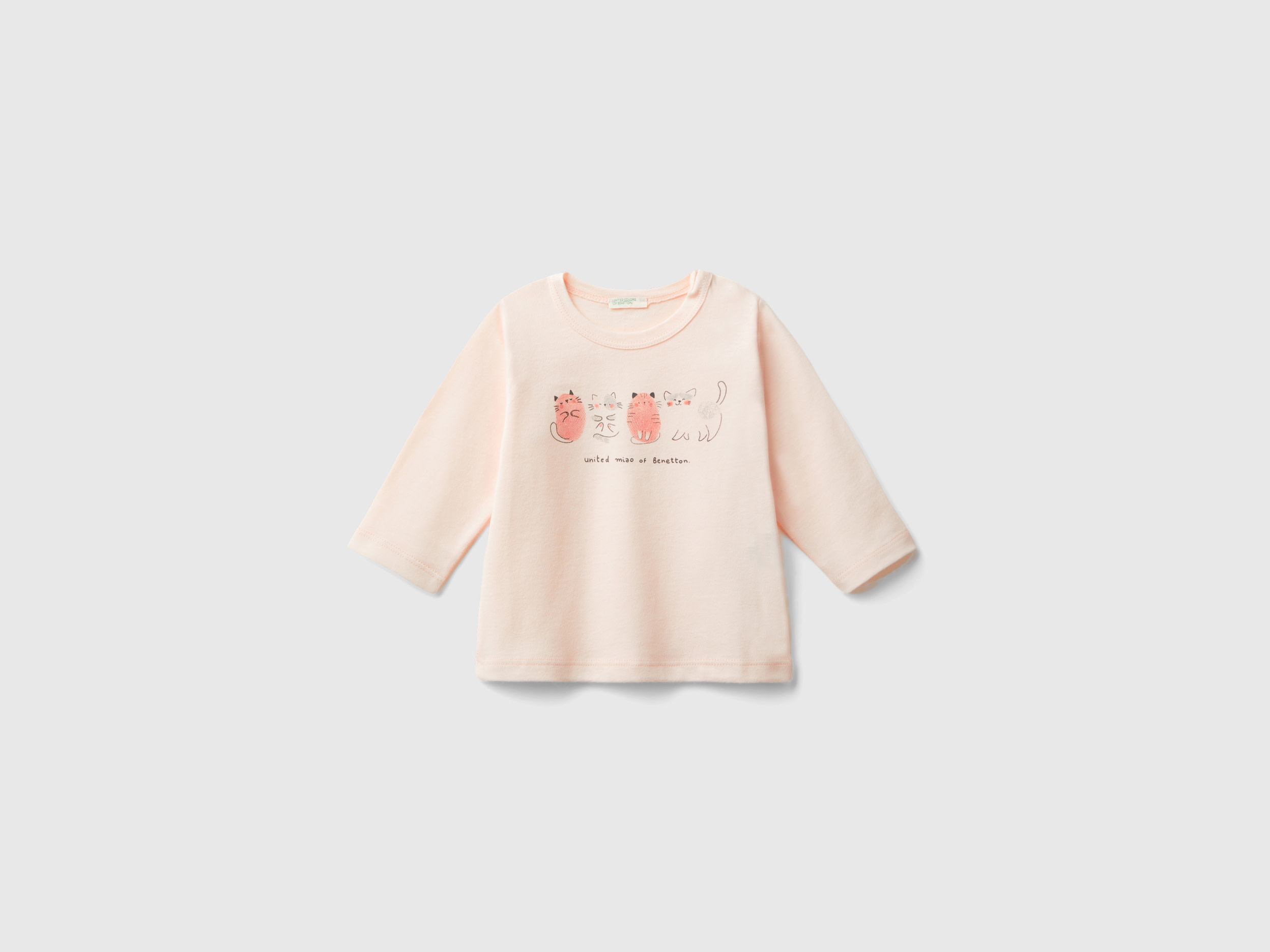 Benetton, T-shirt Con Stampa In Caldo Cotone Bio, Rosa Tenue, Bambini