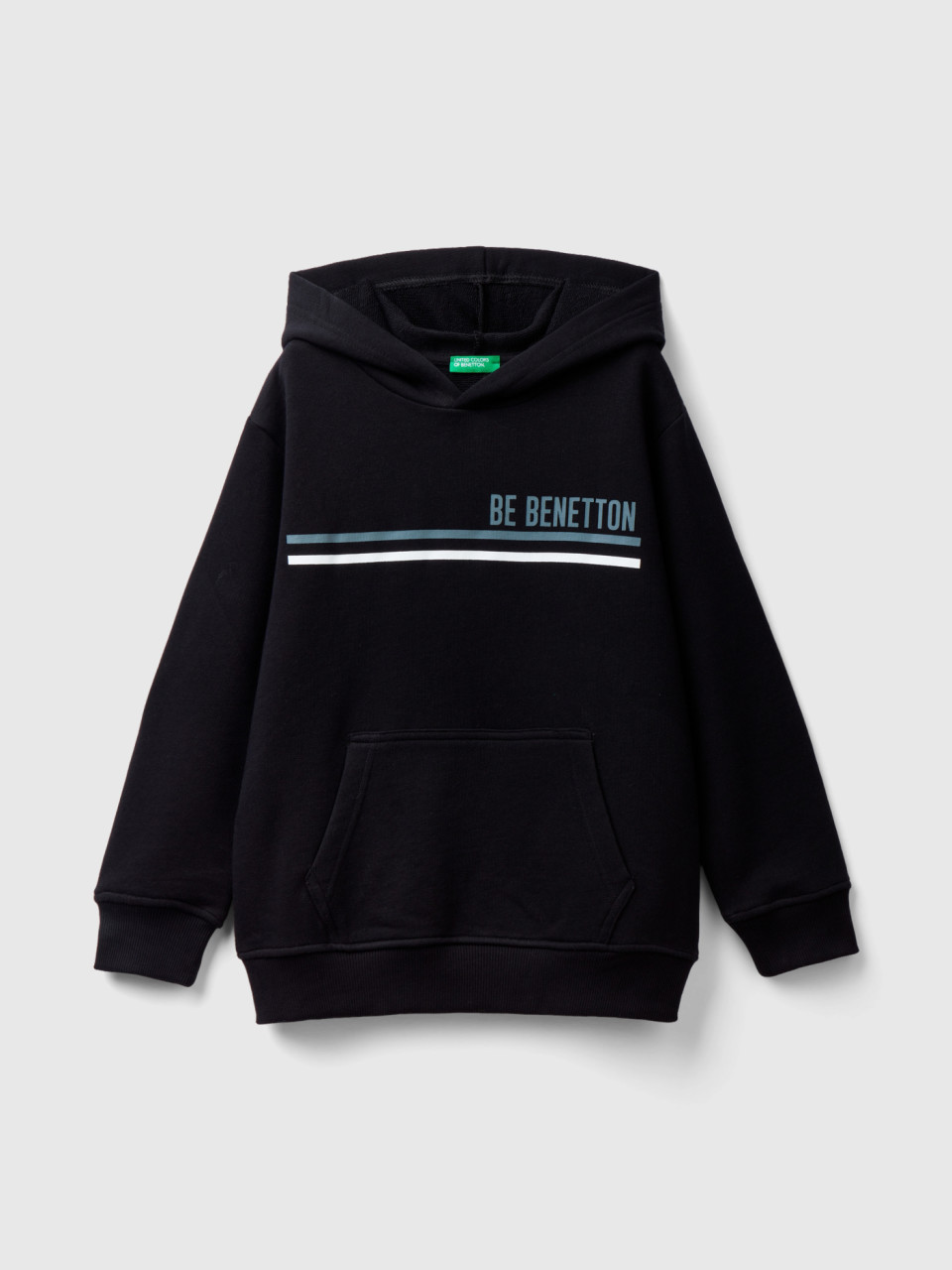 Benetton, Sweatshirt Mit Kapuze Und Logo, Schwarz, male