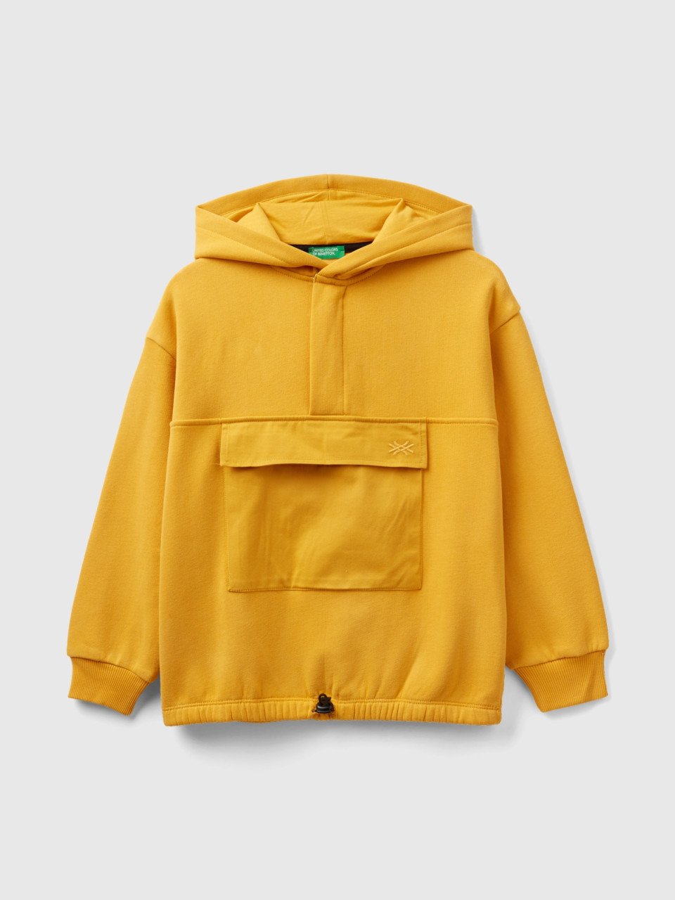 Benetton, Warmer Sweater Mit Tasche Und Kapuze, Gelb, male