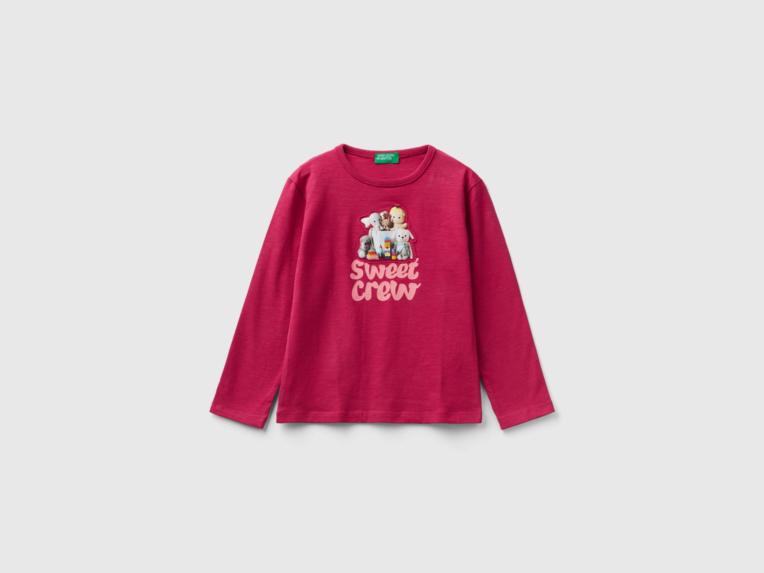Benetton, T-shirt With Print And Applique, size 3-4, Cyclamen, Kids