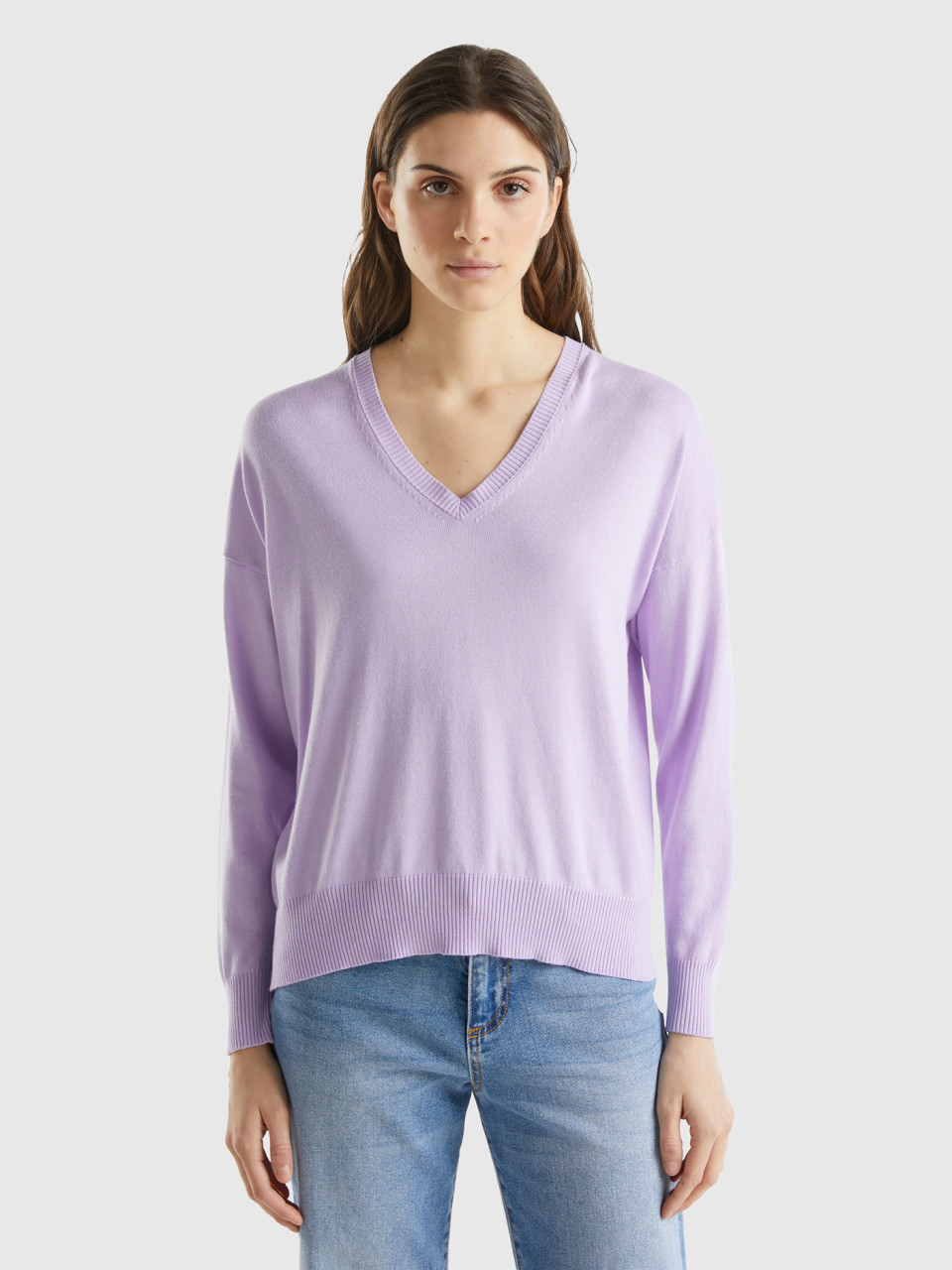Benetton, V-neck Sweater In Modal® Blend, Lilac, Women