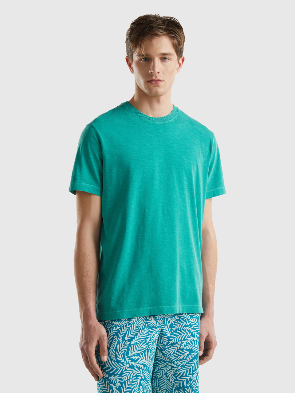 Benetton, Camiseta Ligera Relaxed Fit, Verde, Hombre