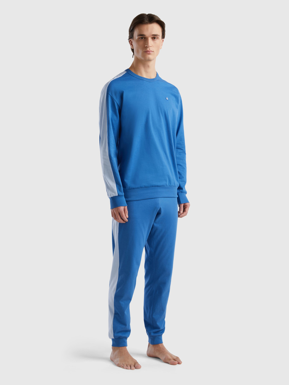 Benetton, Pyjama À Bandes Latérales, Bleu, Homme
