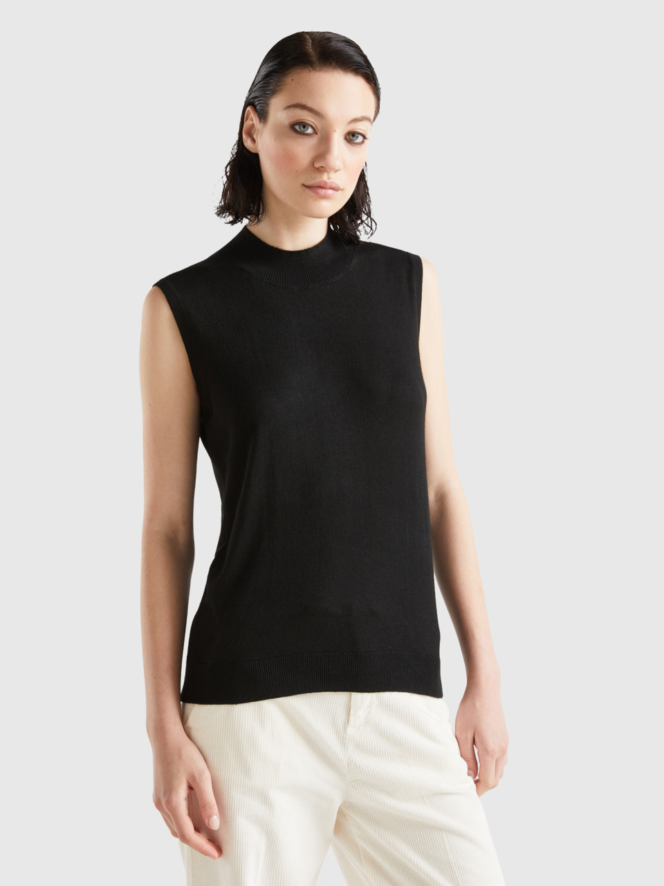 Benetton, Sleeveless Sweater In Viscose Blend, Black, Women