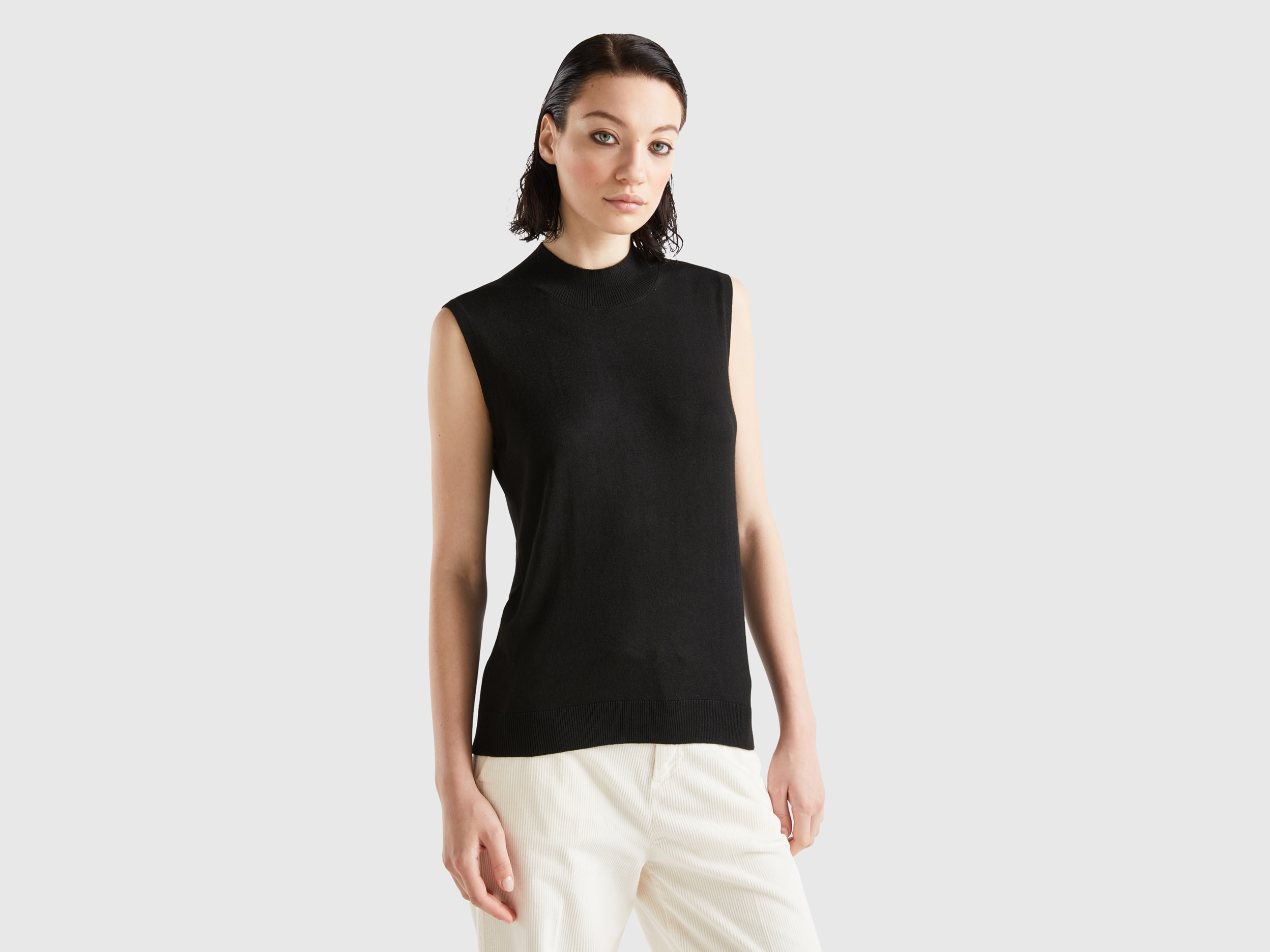 Benetton, Sleeveless Sweater In Viscose Blend, size L, Black, Women