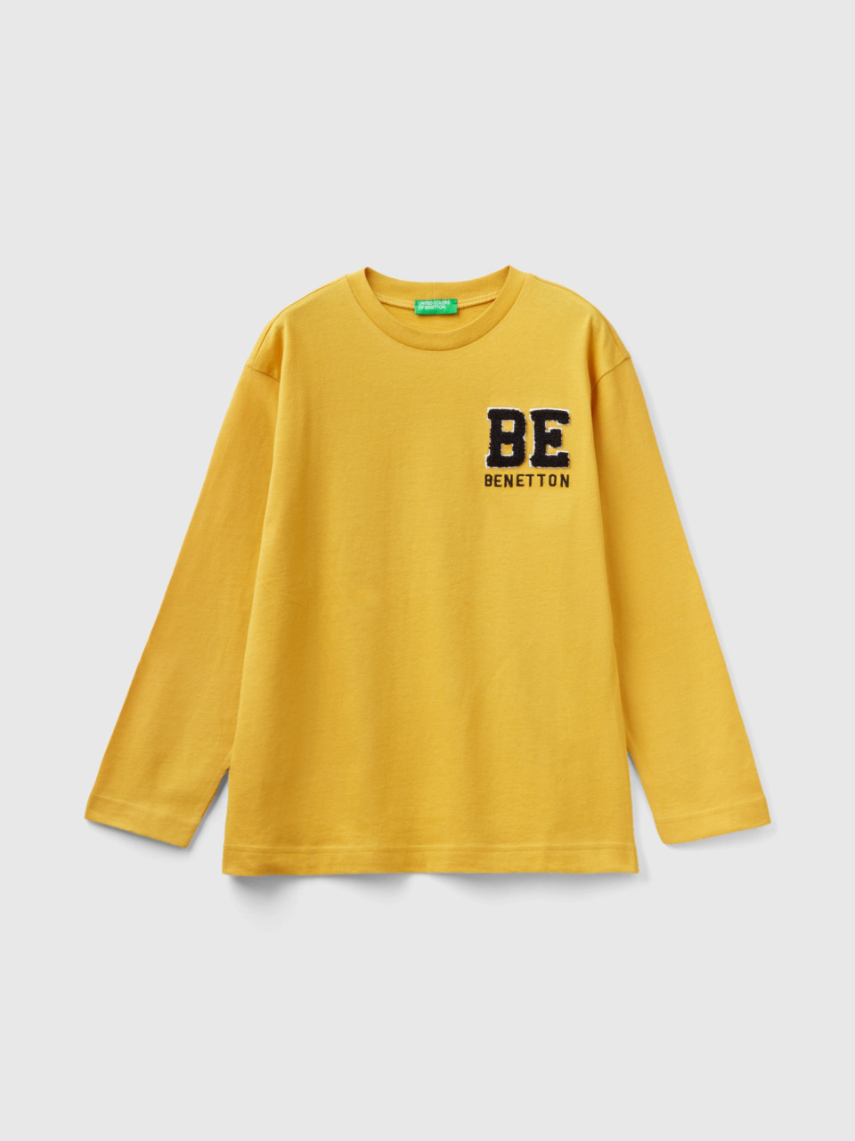Benetton, T-shirt Chaud En 100 % Coton Bio, Jaune, Enfants