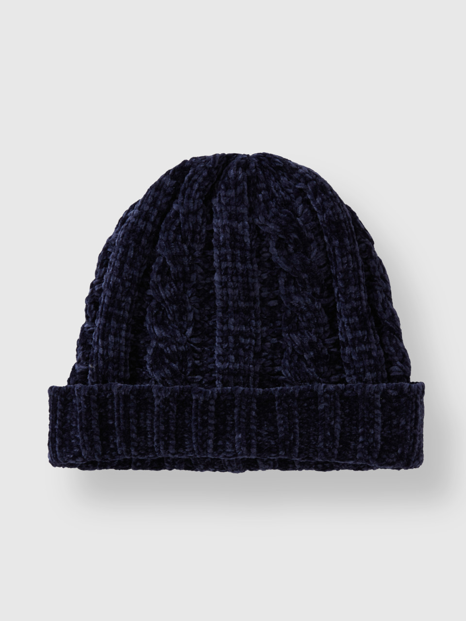 Benetton, Chenille Hat With Cable Knit, Dark Blue, Kids
