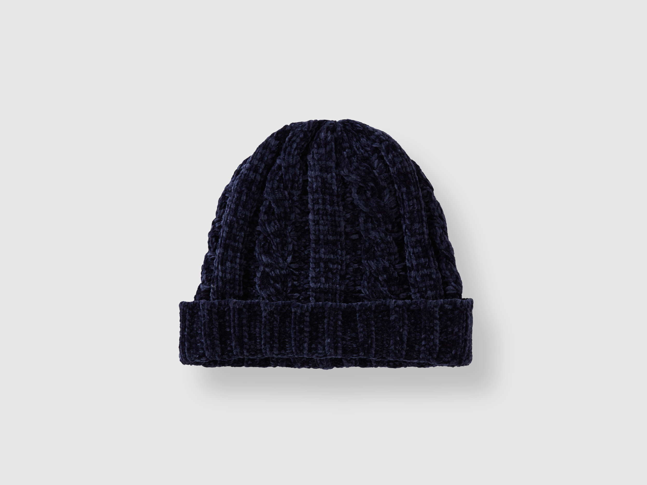 Benetton, Chenille Hat With Cable Knit, size 1-3, Dark Blue, Kids
