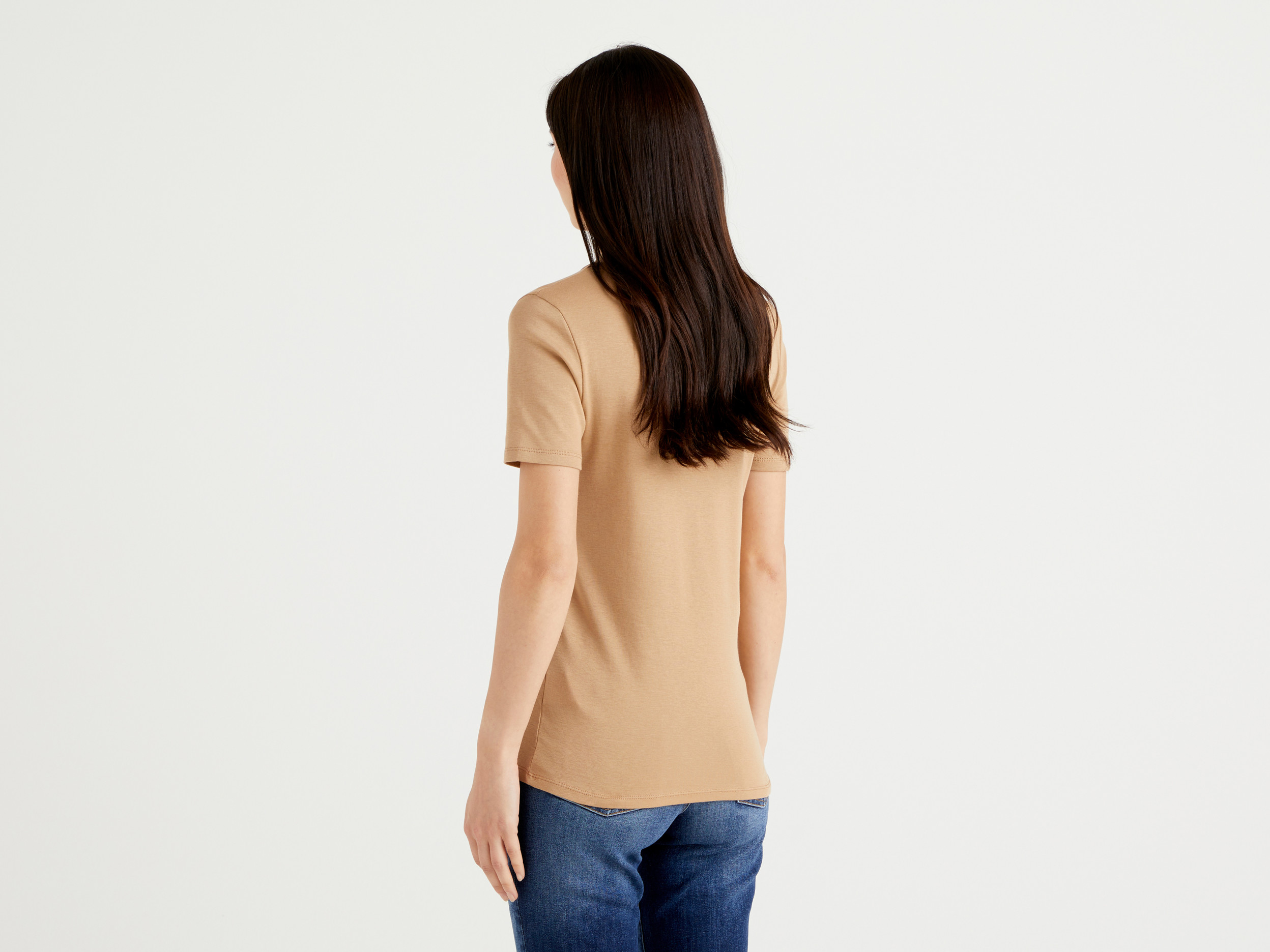 Benetton, T-Shirt In 100% Cotton With Glitter Print Logo, Taglia L, Beige, Women