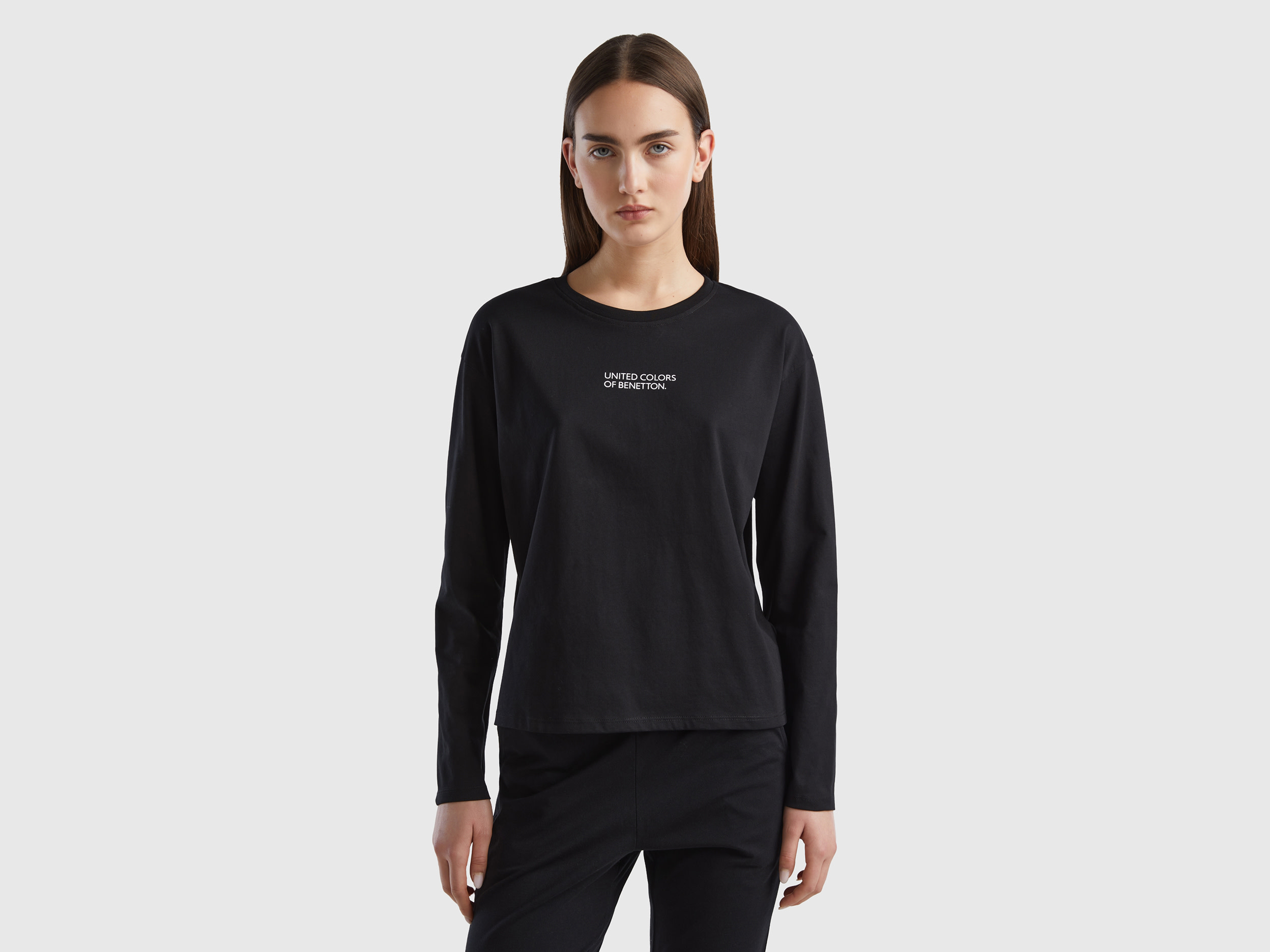 Benetton, T-shirt With Logo Print, size XS, Black, Women