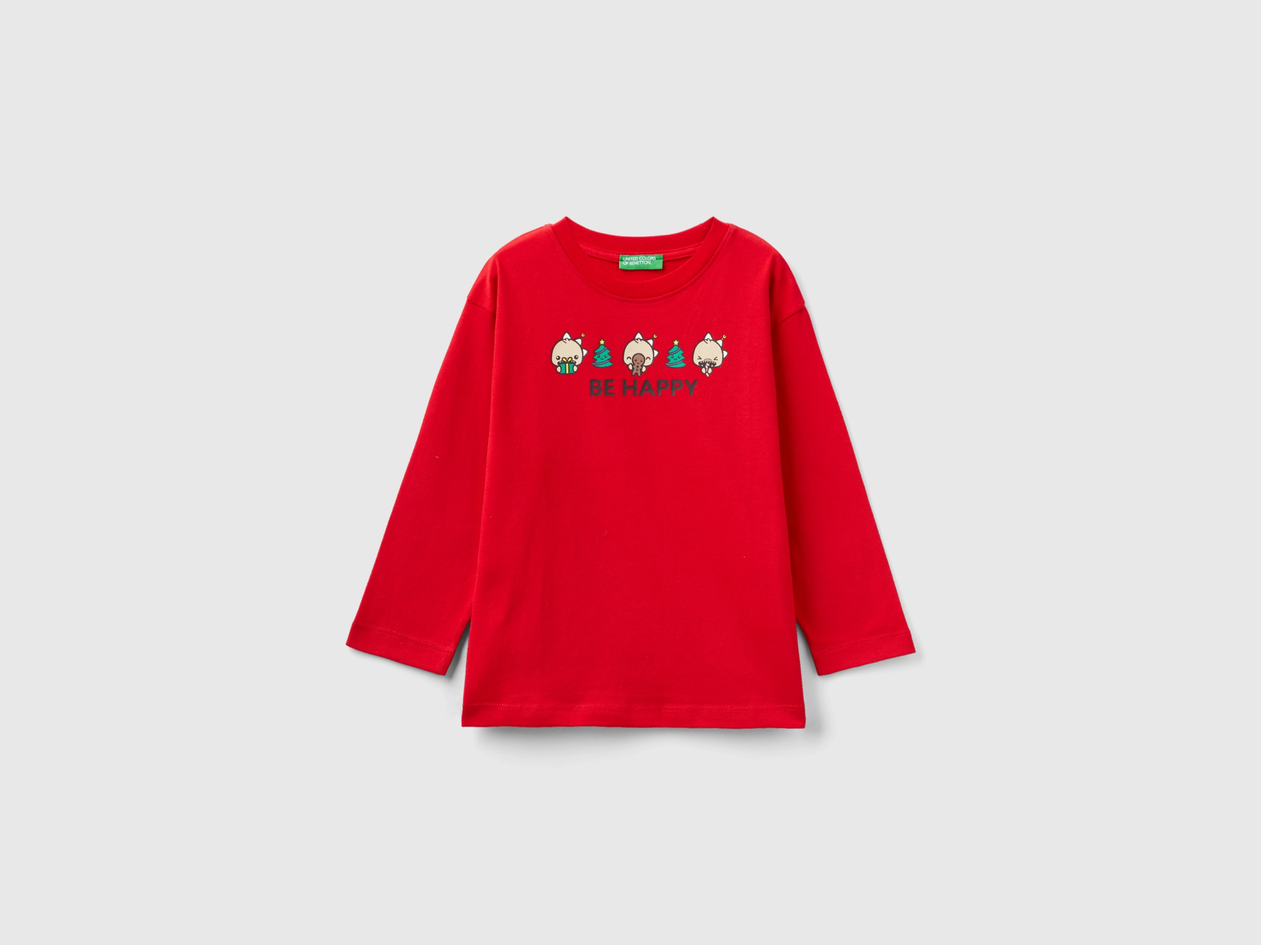 Benetton, Warm T-shirt With Christmas Print, size 3-4, Red, Kids