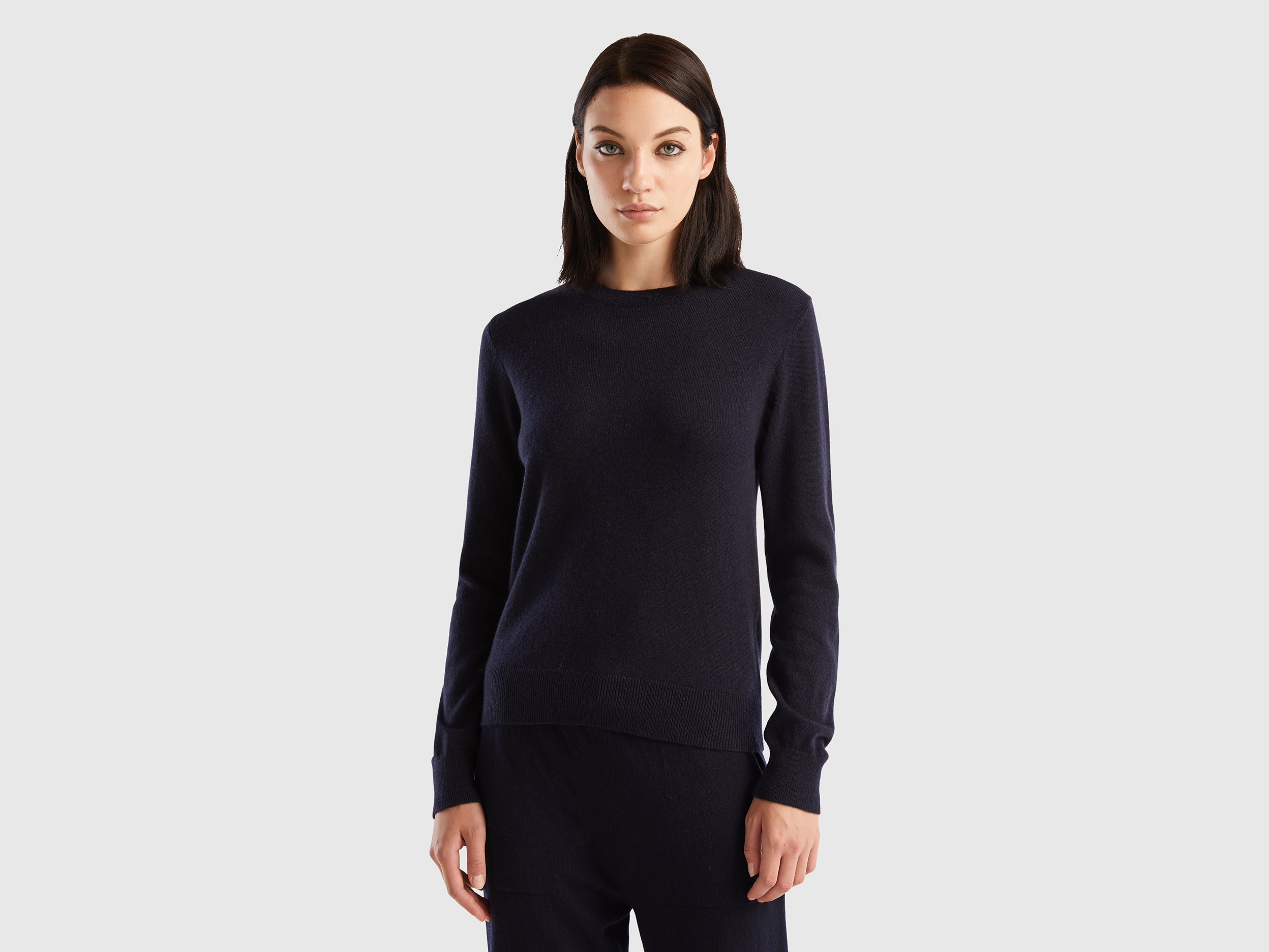 Benetton, Dark Blue Sweater In Pure Cashmere, size L, Dark Blue, Women