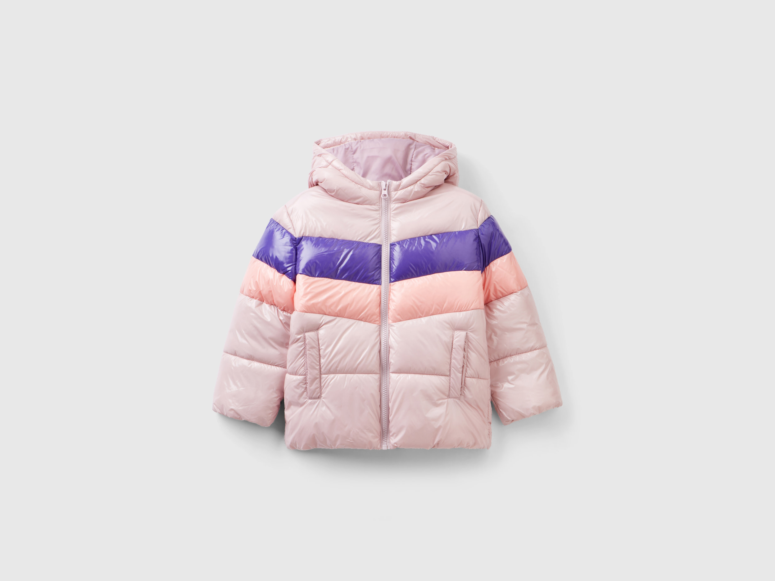 Benetton, Color Block Padded Jacket, size 12-18, Soft Pink, Kids