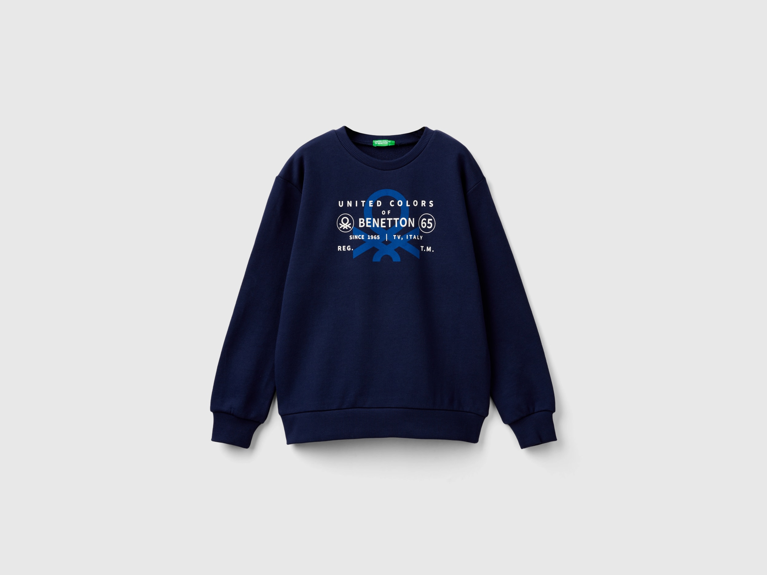 Benetton, Felpa Con Stampa Logo, Blu Scuro, Bambini