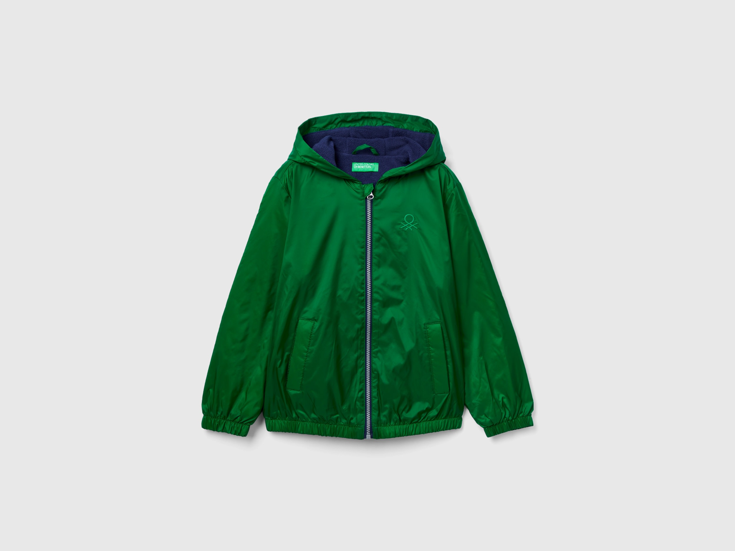 Benetton, Nylon Jacket With Zip And Hood, size 2XL, Green, Kids