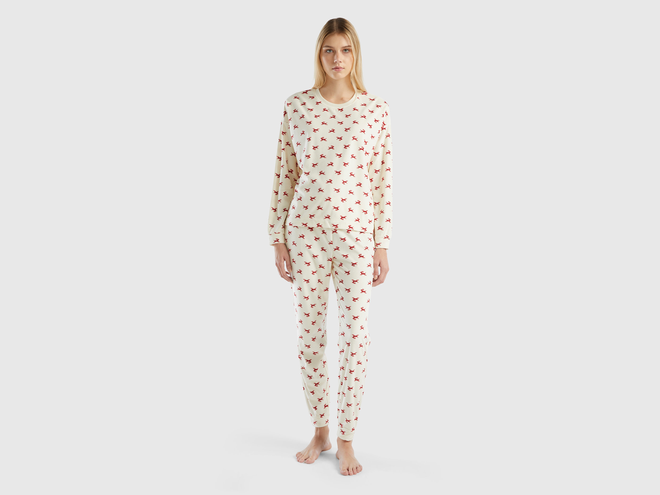 Benetton, Chenille Reindeer Pyjamas, size M, Creamy White, Women