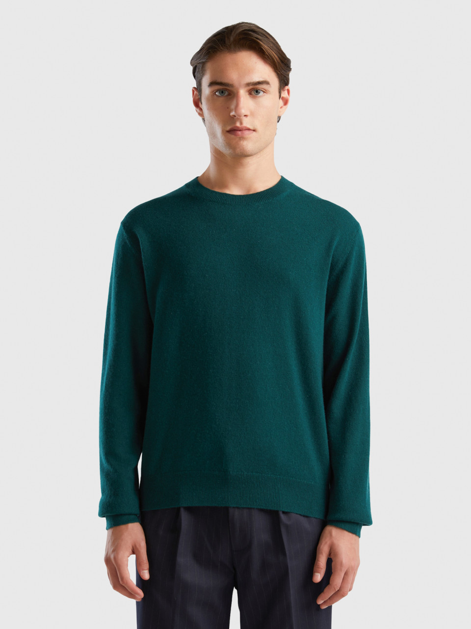 Benetton, Dark Green Sweater In Pure Cashmere, Dark Green, Men