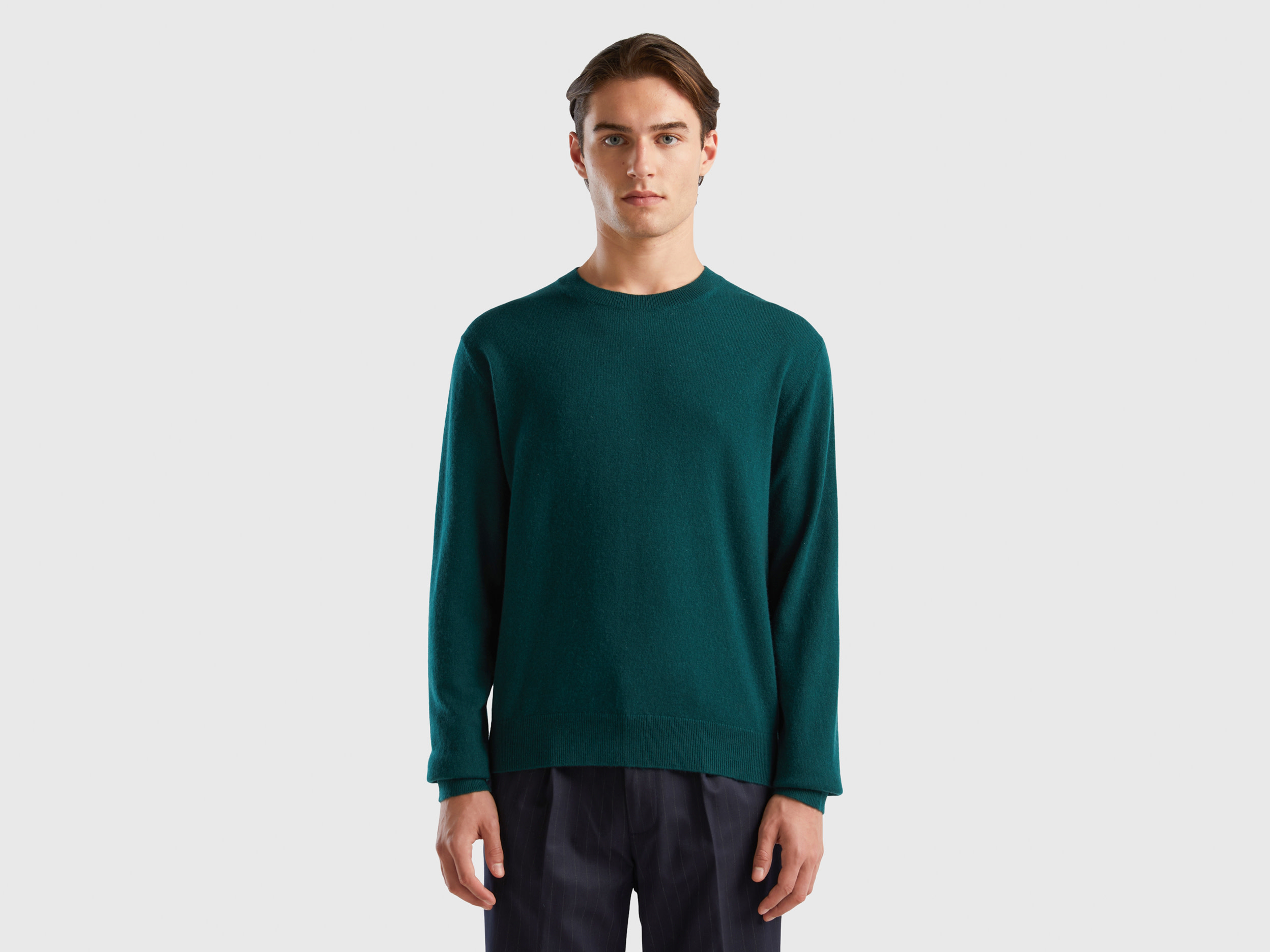 Benetton, Dark Green Sweater In Pure Cashmere, size L, Dark Green, Men