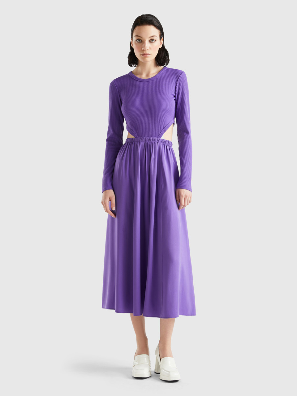 Benetton, Long Cut-out Dress, Violet, Women