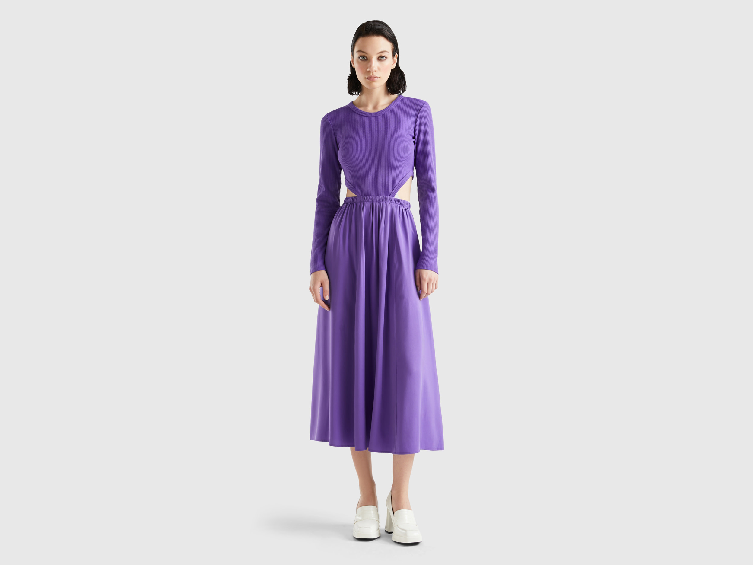 Benetton, Long Cut-out Dress, size XS, Violet, Women