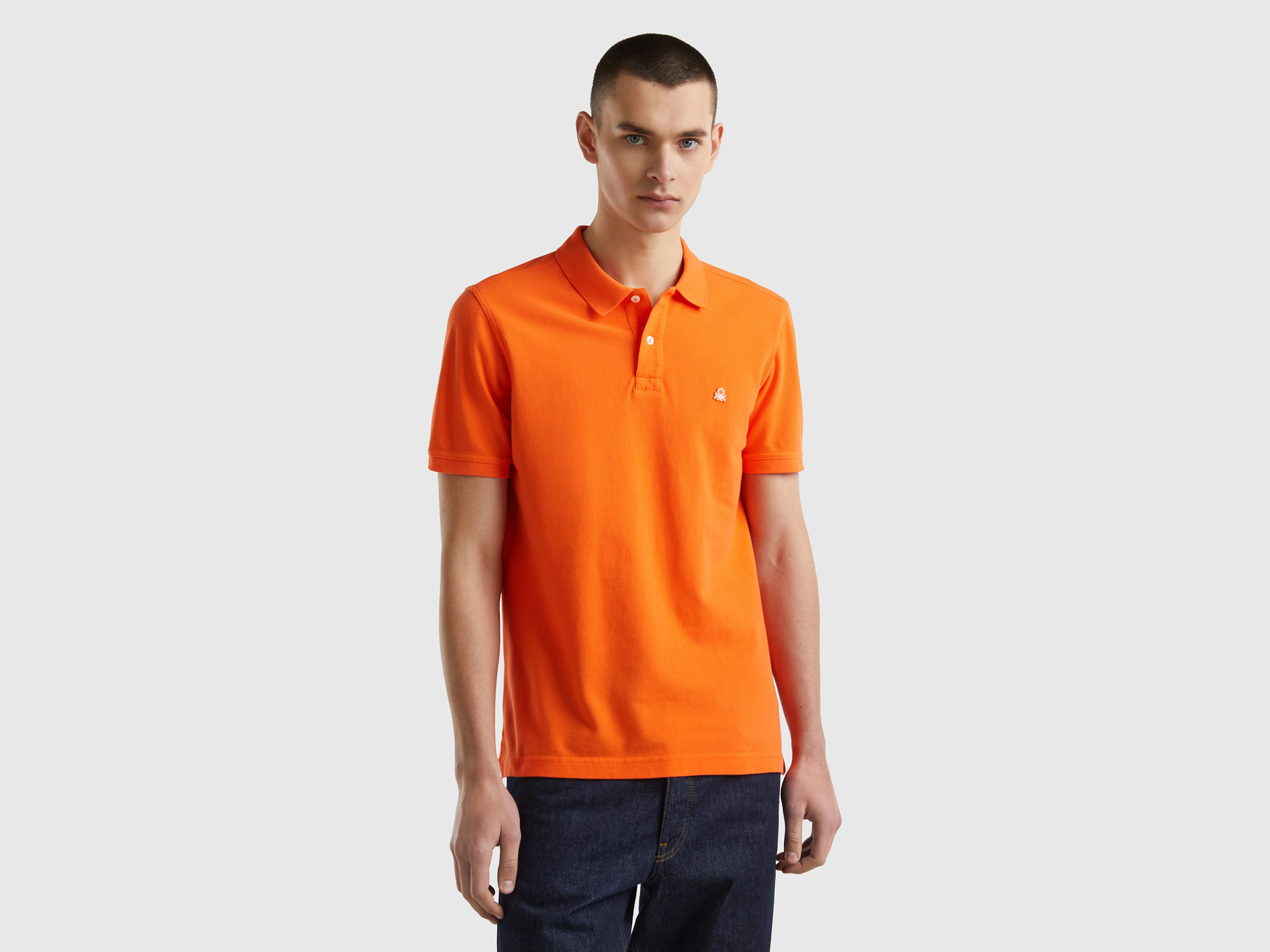 Image of Benetton, Orange Regular Fit Polo, size L, Orange, Men