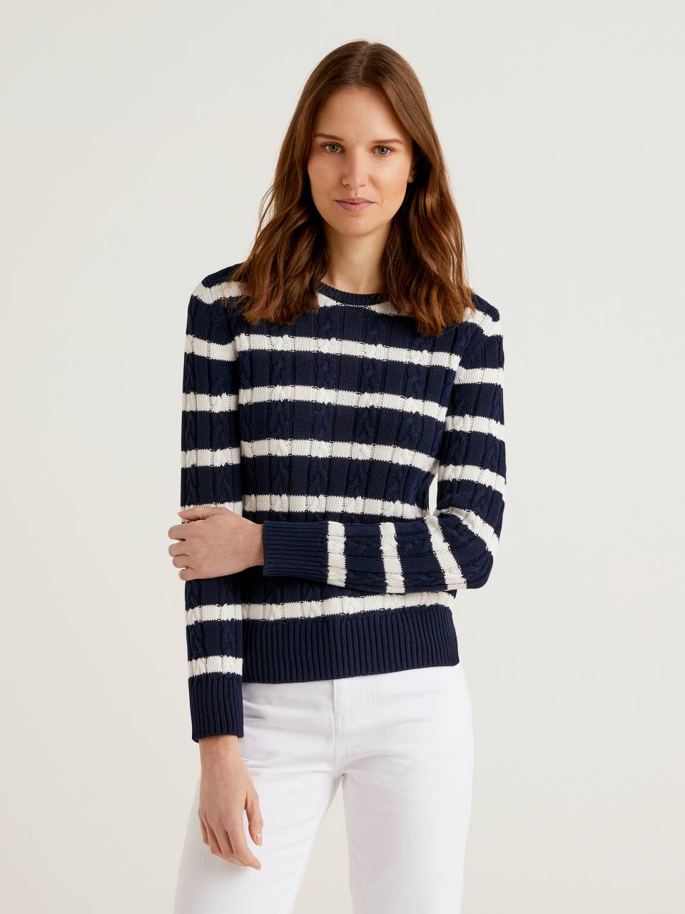 Benetton Cable knit sweater 100% cotton. 1