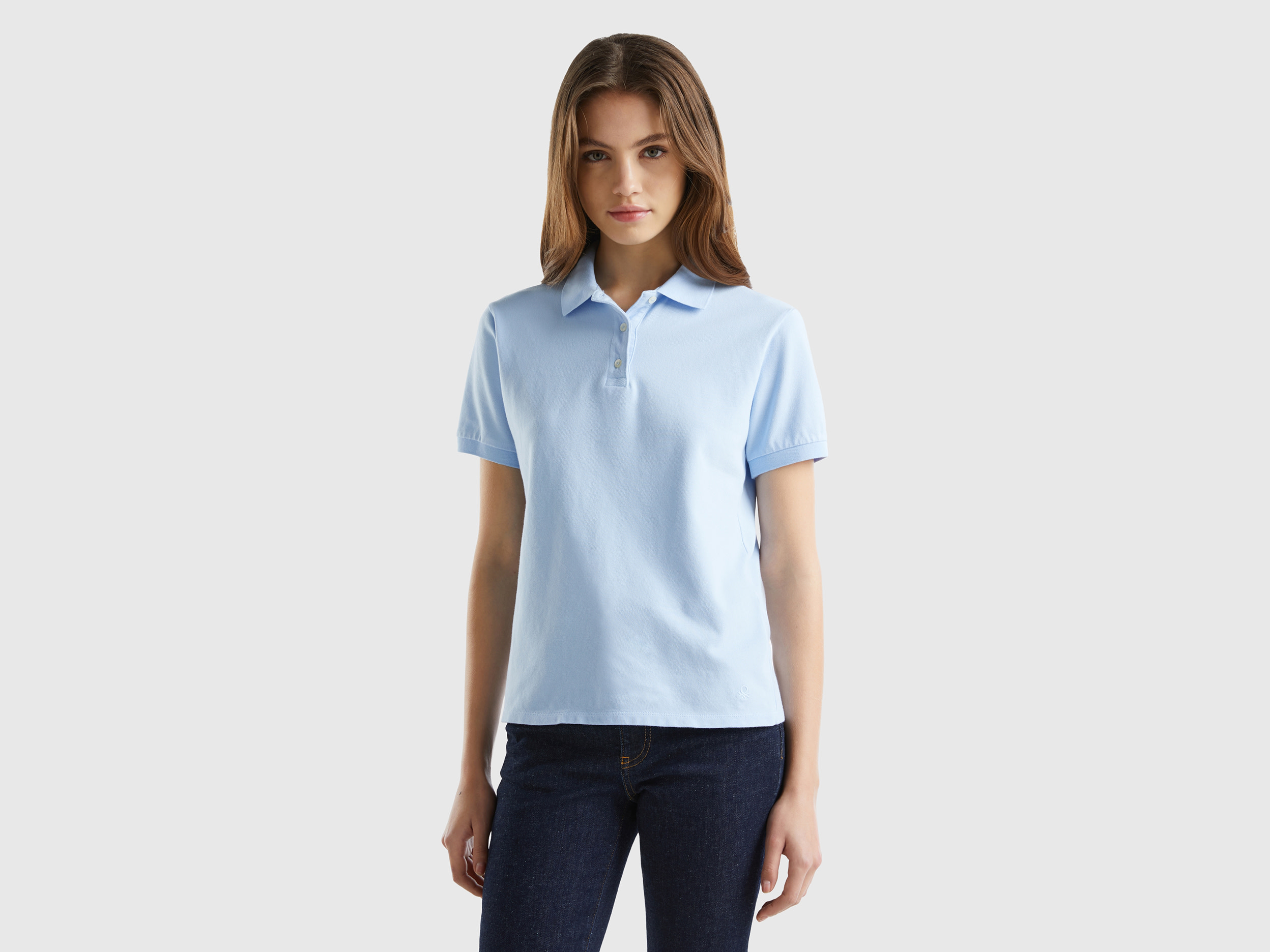 Image of Benetton, Polo In Stretch Organic Cotton, size XS, Sky Blue, Women