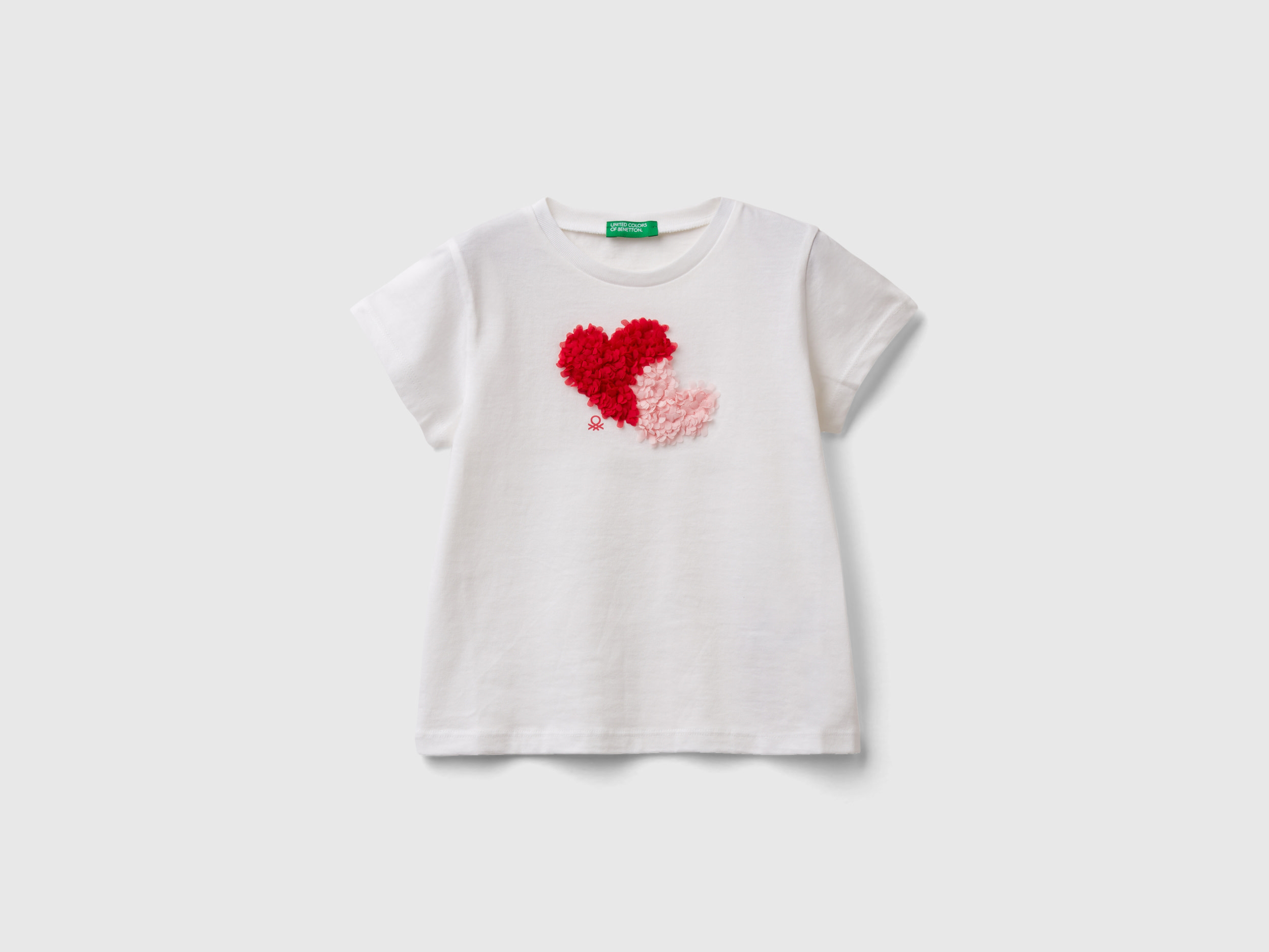 Image of Benetton, T-shirt With Petal Effect Applique, size 104, White, Kids