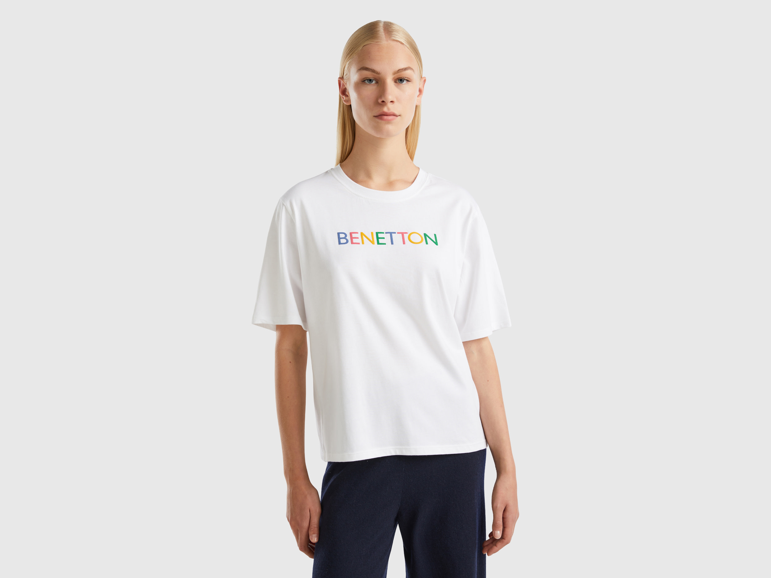 Benetton, T-shirt With Logo Text, size M, White, Women