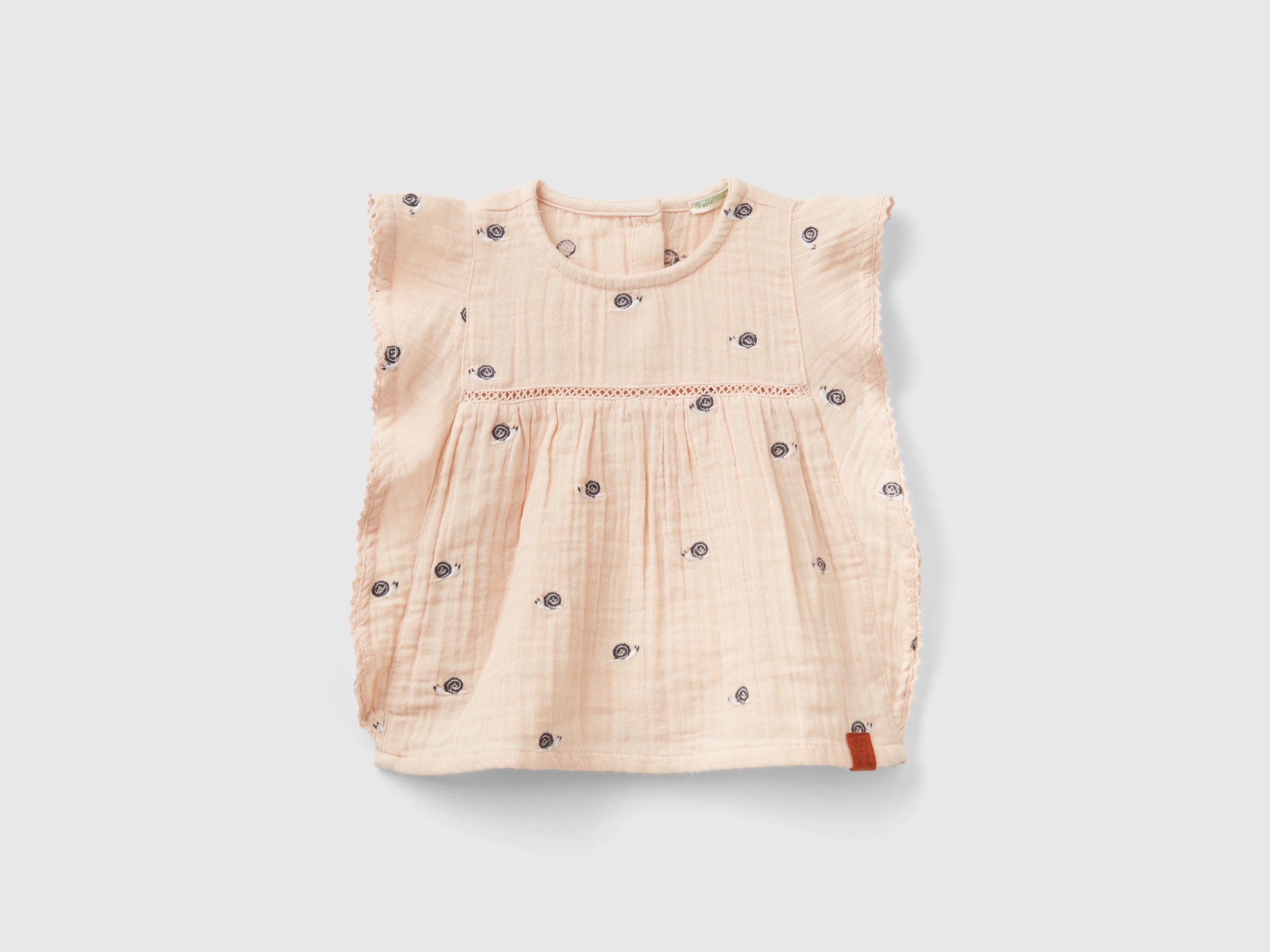 Benetton, Blusa Con Volant E Ricami, Pesca, Bambini