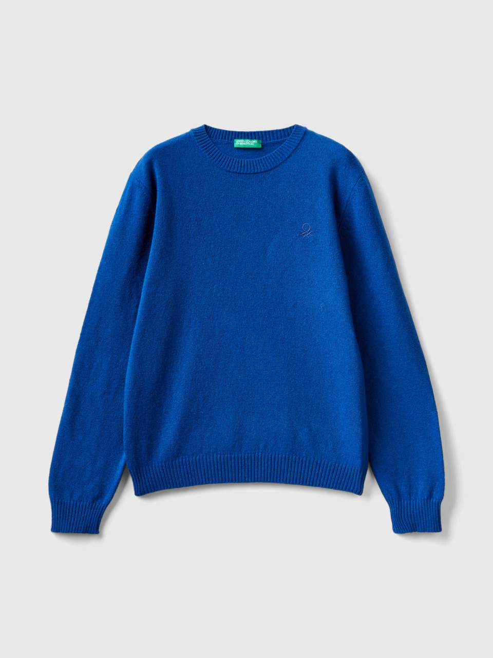 Benetton, Pullover In Einer Mischung Aus Wolle Und Cashmere, Blau, male