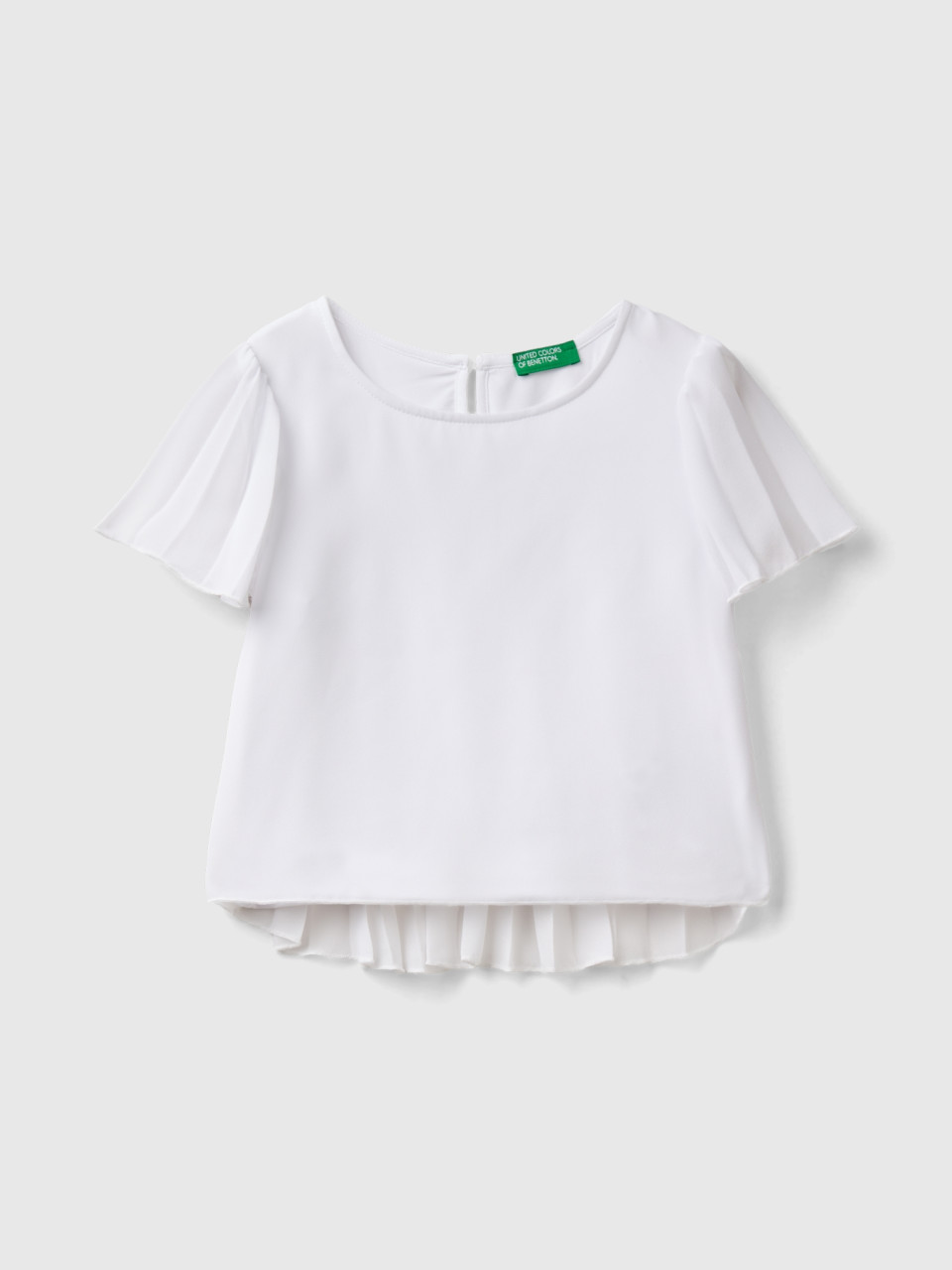 Benetton, Blouse With Pleated Details, White, Kids