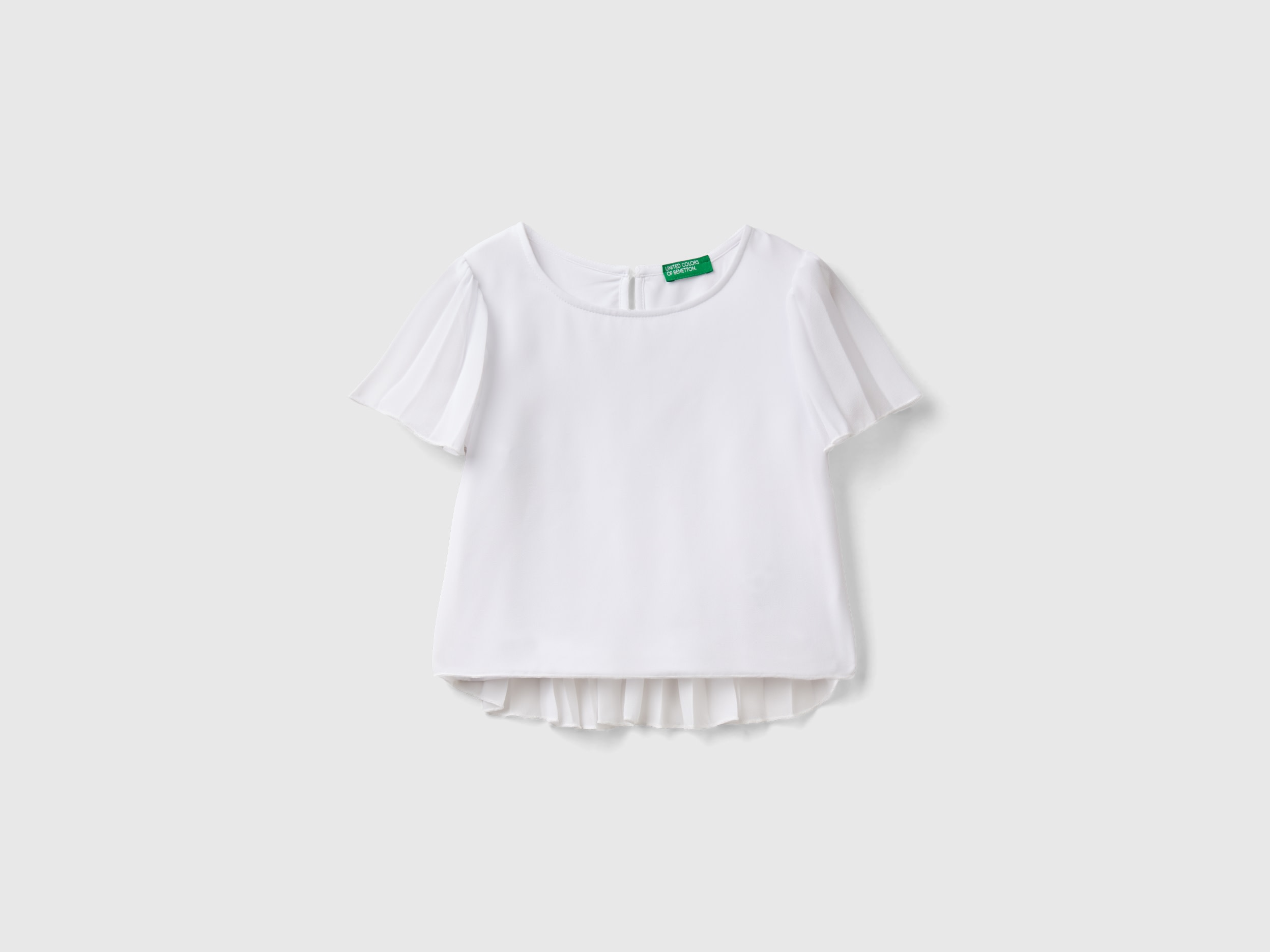 Benetton, Blusa Con Dettagli Plissé, Bianco, Bambini
