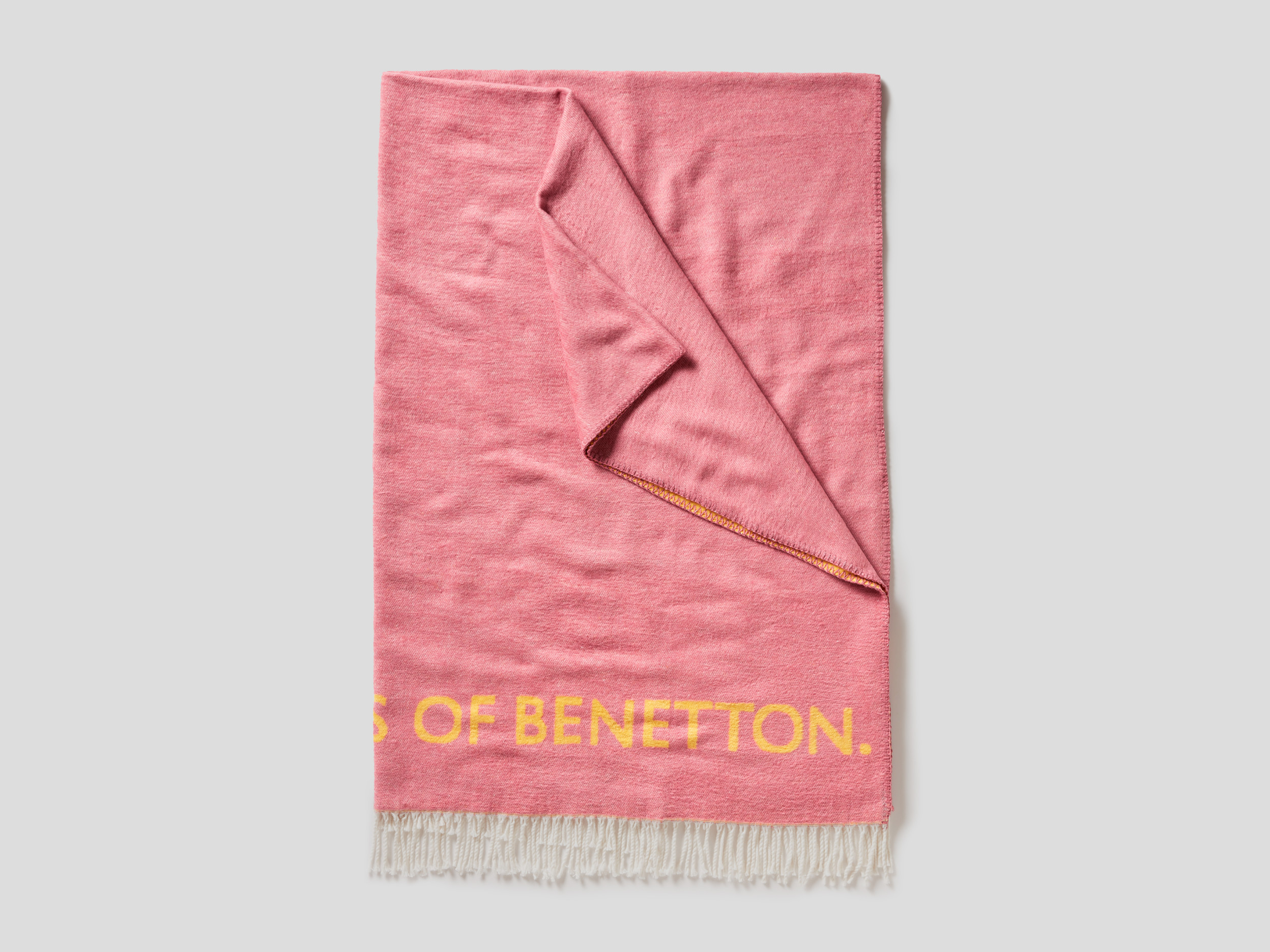 Benetton, Coperta Sfrangiata Con Logo, Rosa, Casa Benetton