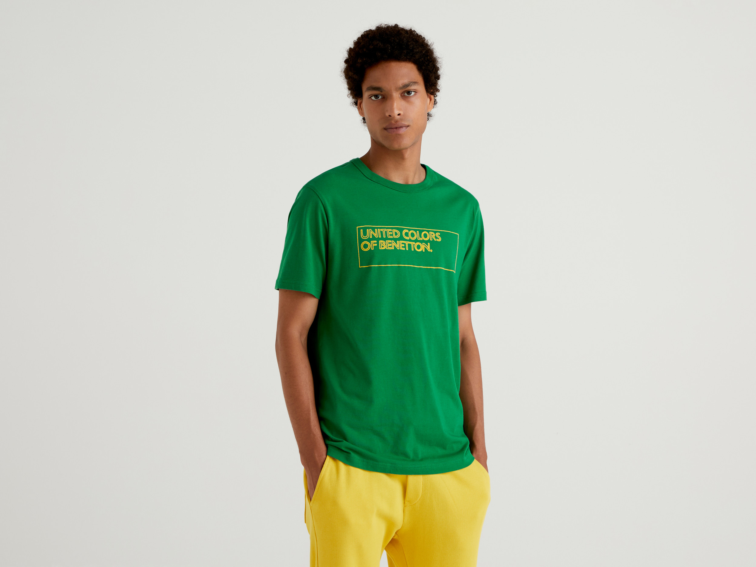 Benetton, T-shirt Vert En Coton Bio À Imprimé Logo, taille XXL, Vert, Homme