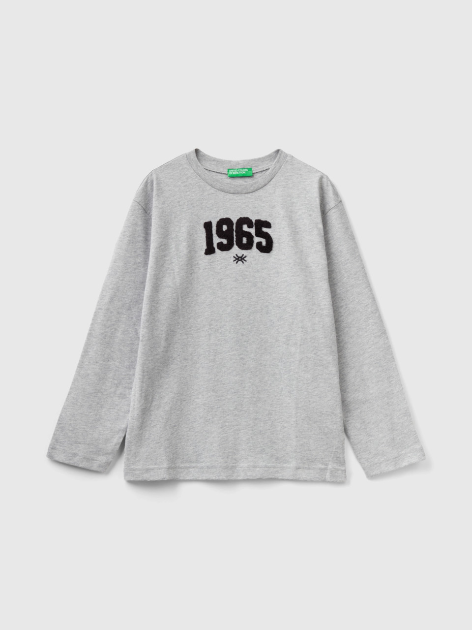 Benetton, T-shirt Chaud En 100 % Coton Bio, Gris, Enfants