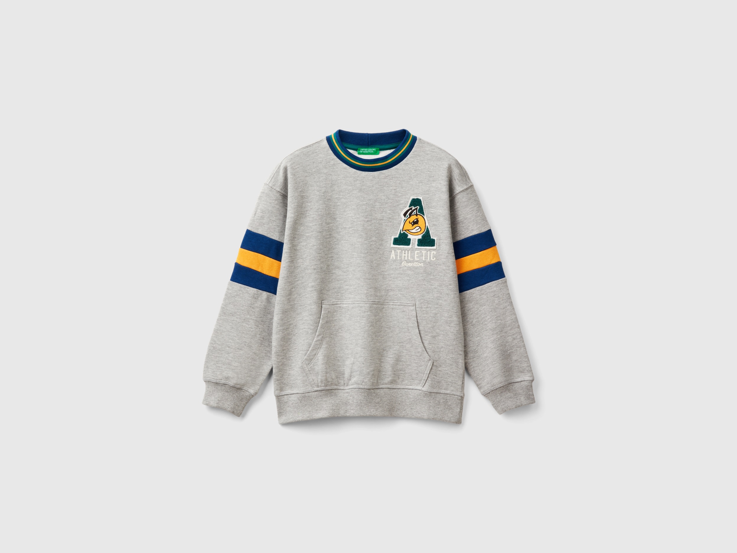 Benetton, Felpa Con Ricamo In Misto Cotone E Viscosa, Grigio Chiaro, Bambini