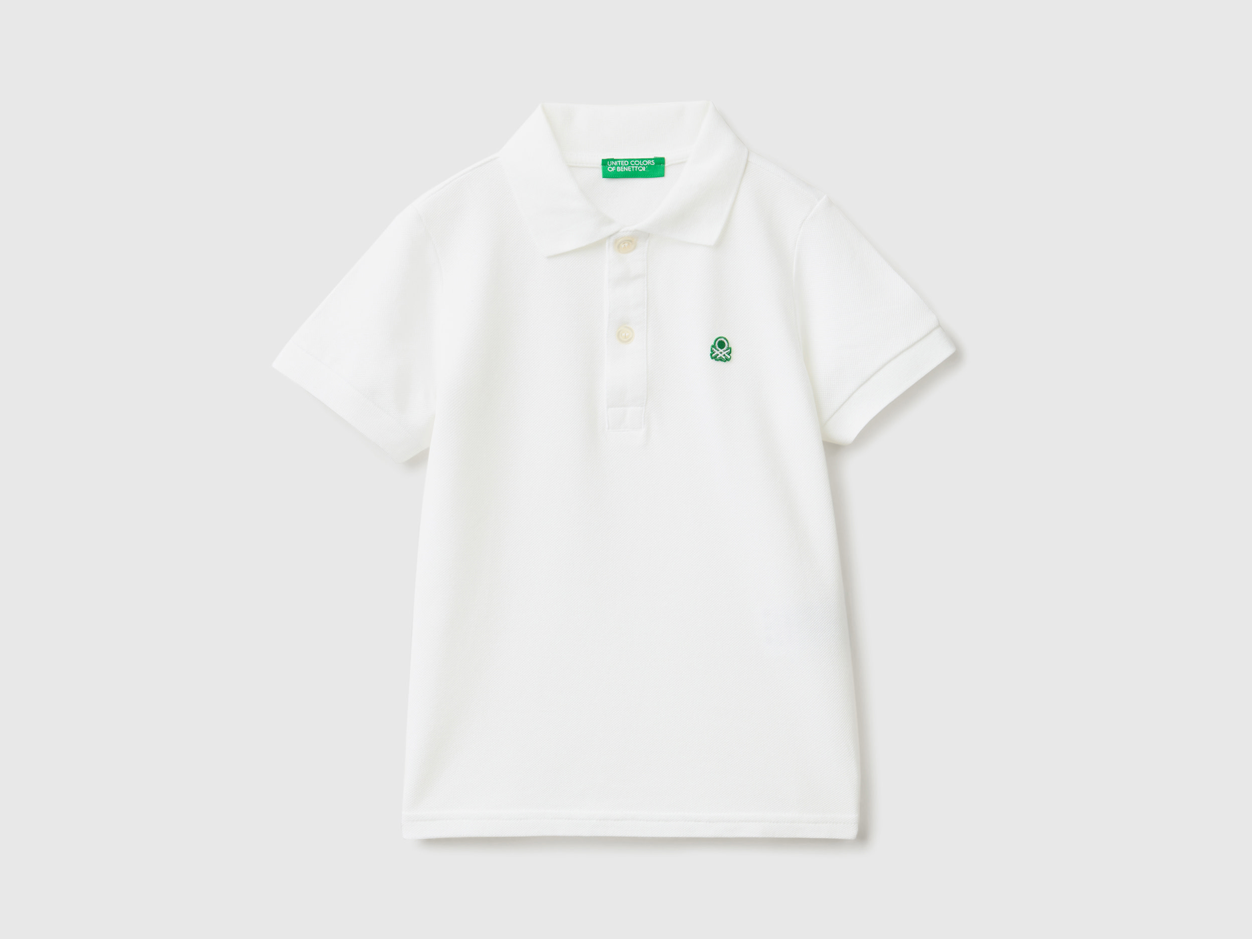 Image of Benetton, Short Sleeve Polo In Organic Cotton, size 104, White, Kids