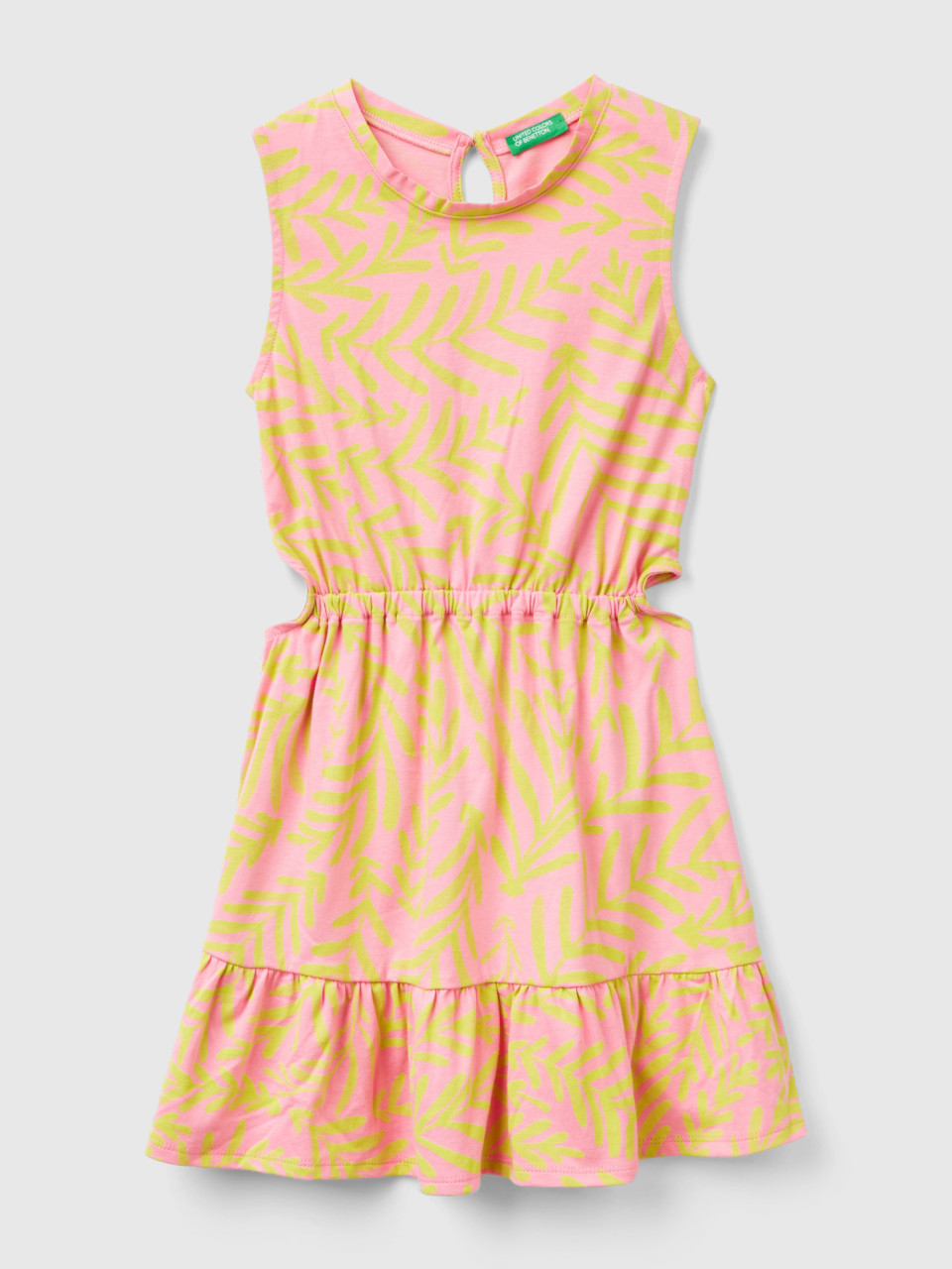 Benetton, Light Pink Dress With Tropical Print, Soft Pink, Kids